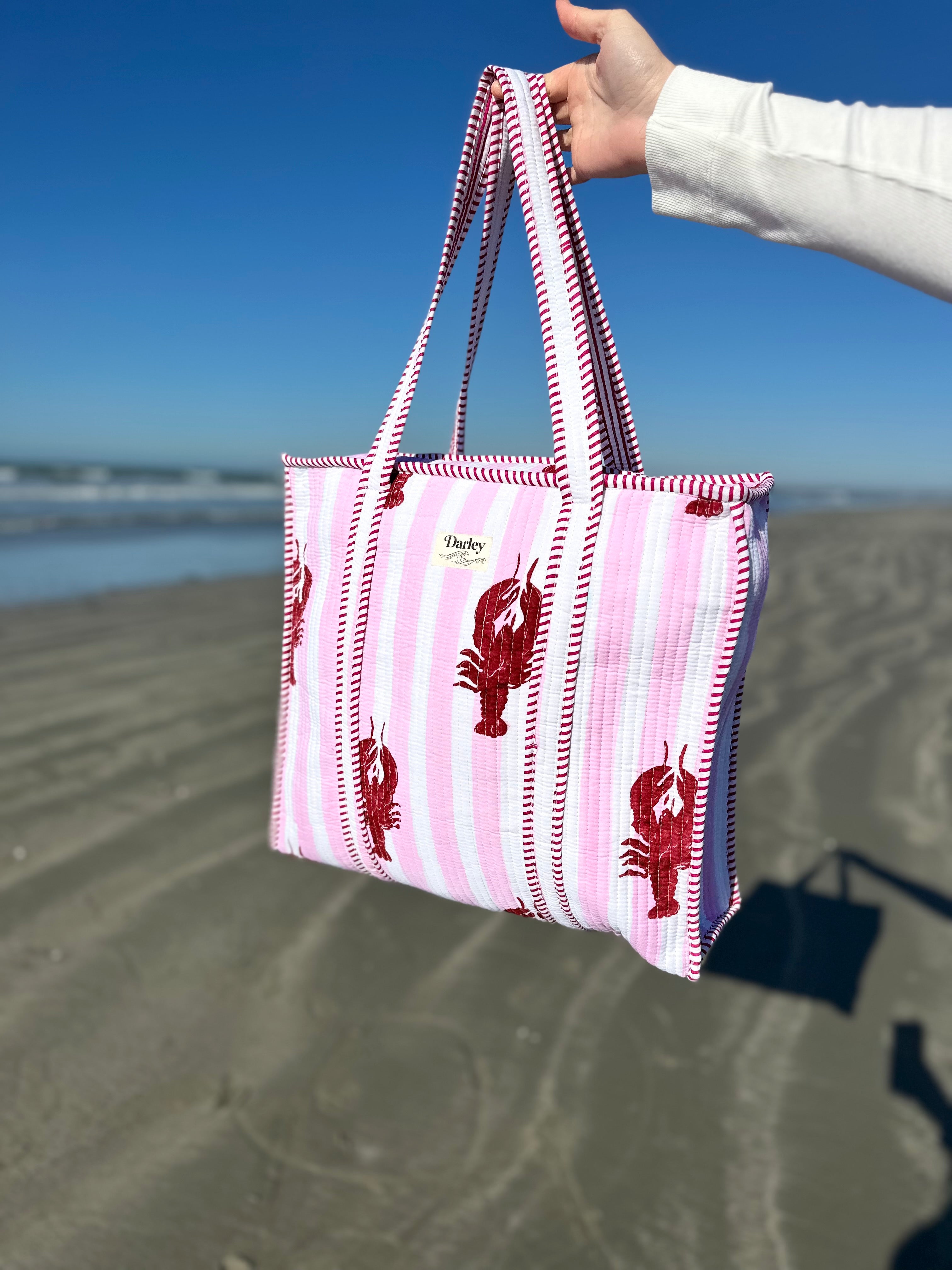 Large Striped Lobster Zipped Tote Bag