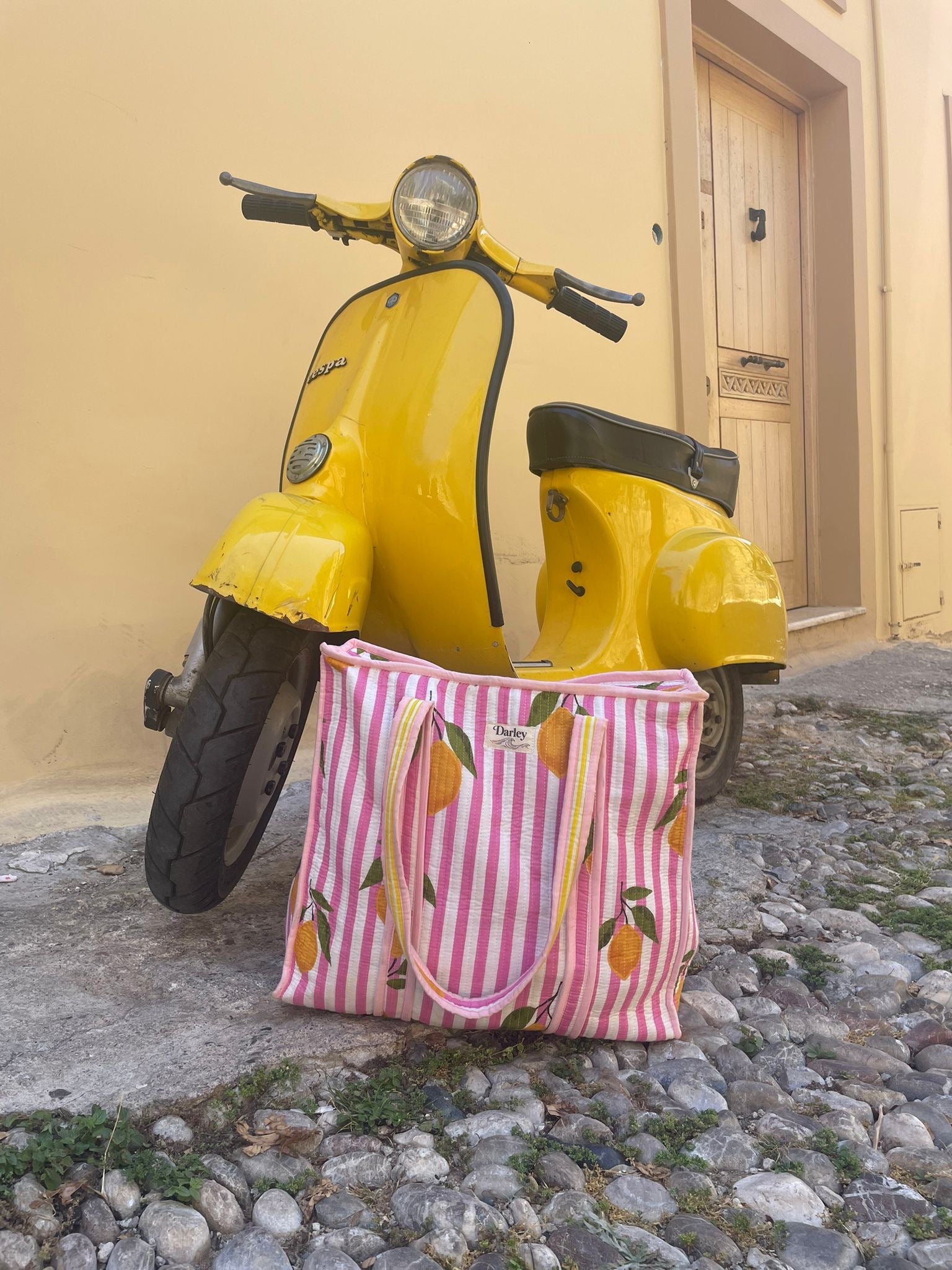 Lemon and stripe tote bag