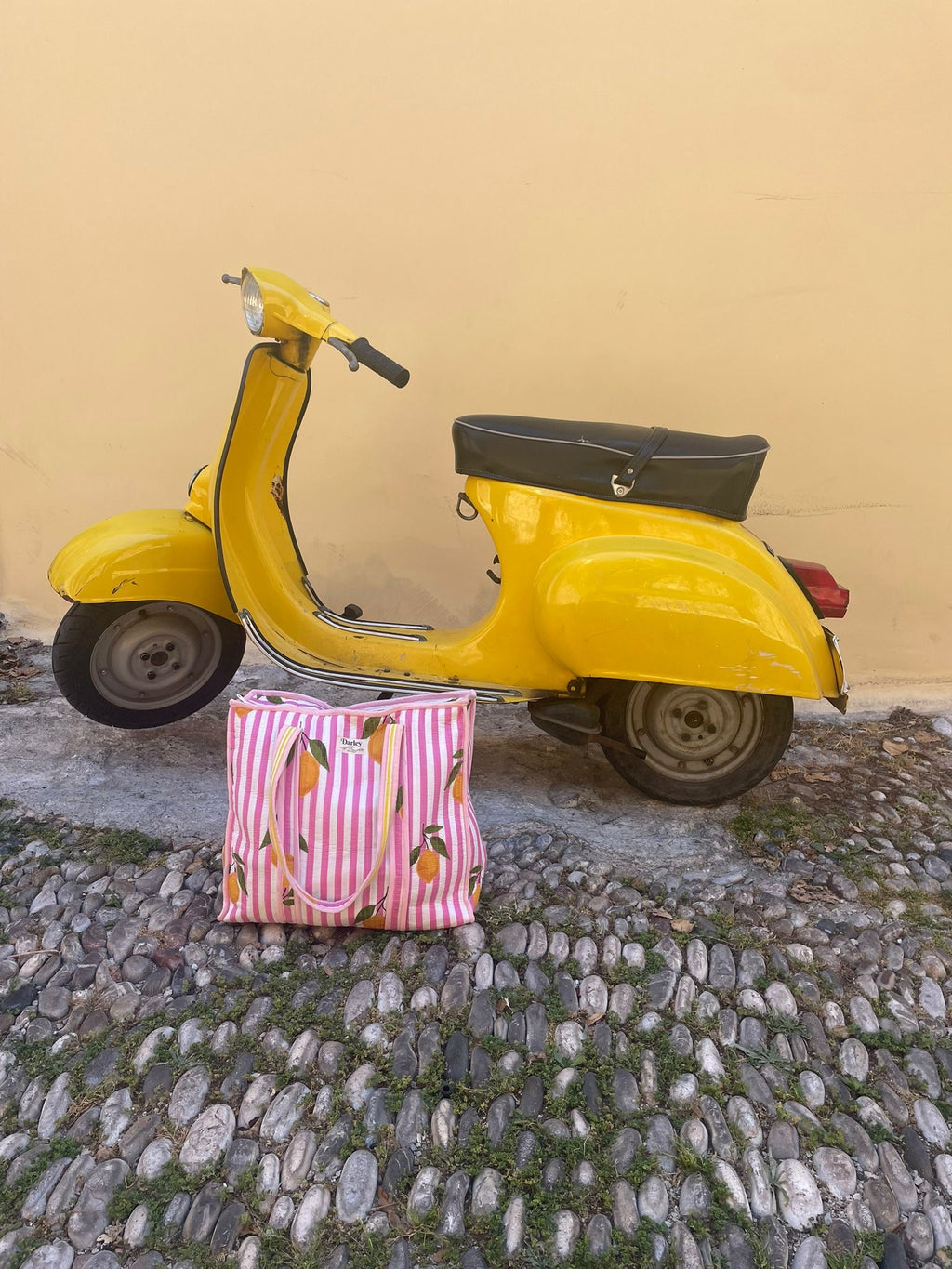 Lemon and stripe tote bag