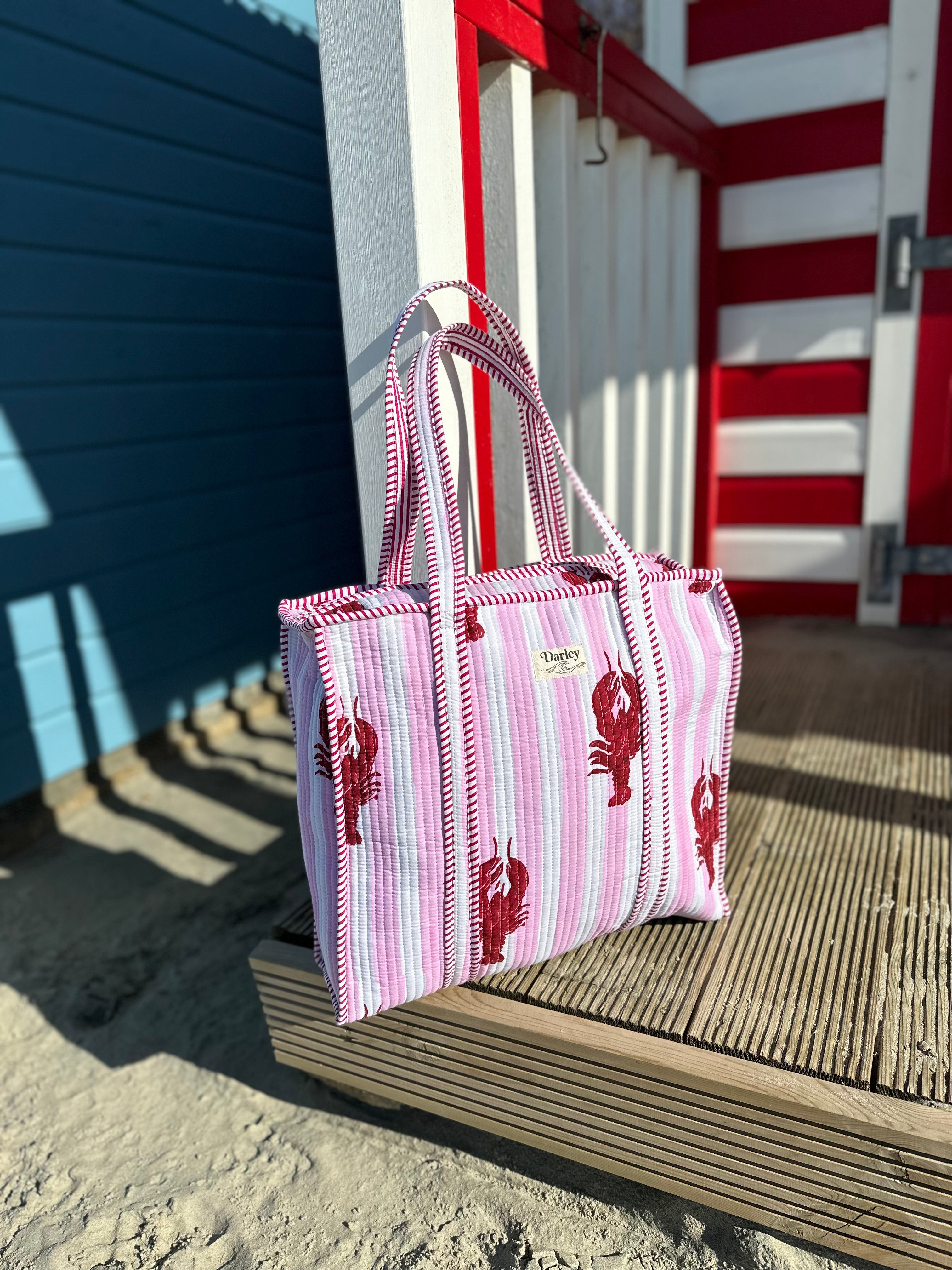 Large Striped Lobster Zipped Tote Bag