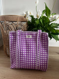 Purple Gingham Zipped Tote Bag