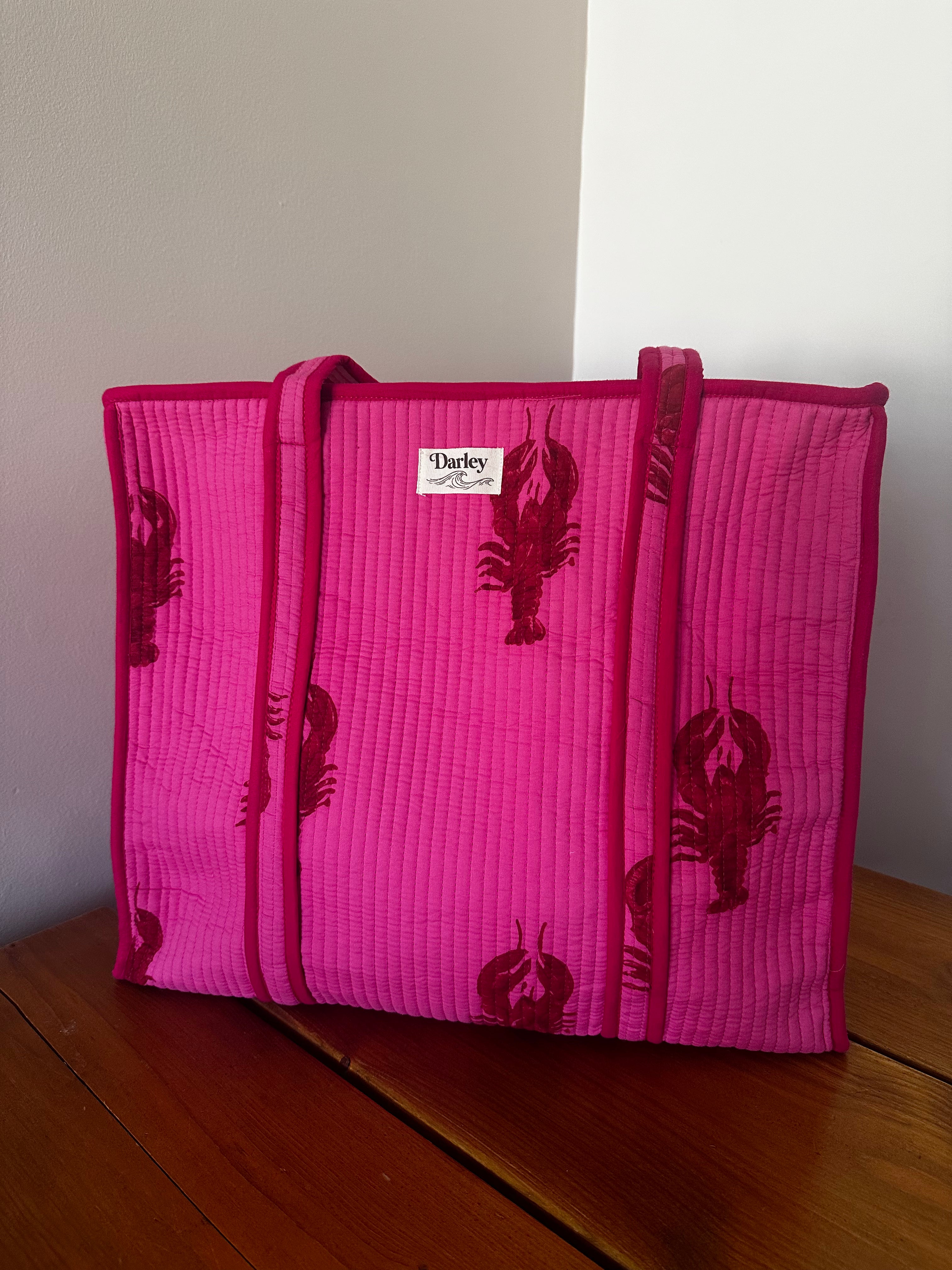 Large Bright Pink With Lobster Tote Bag