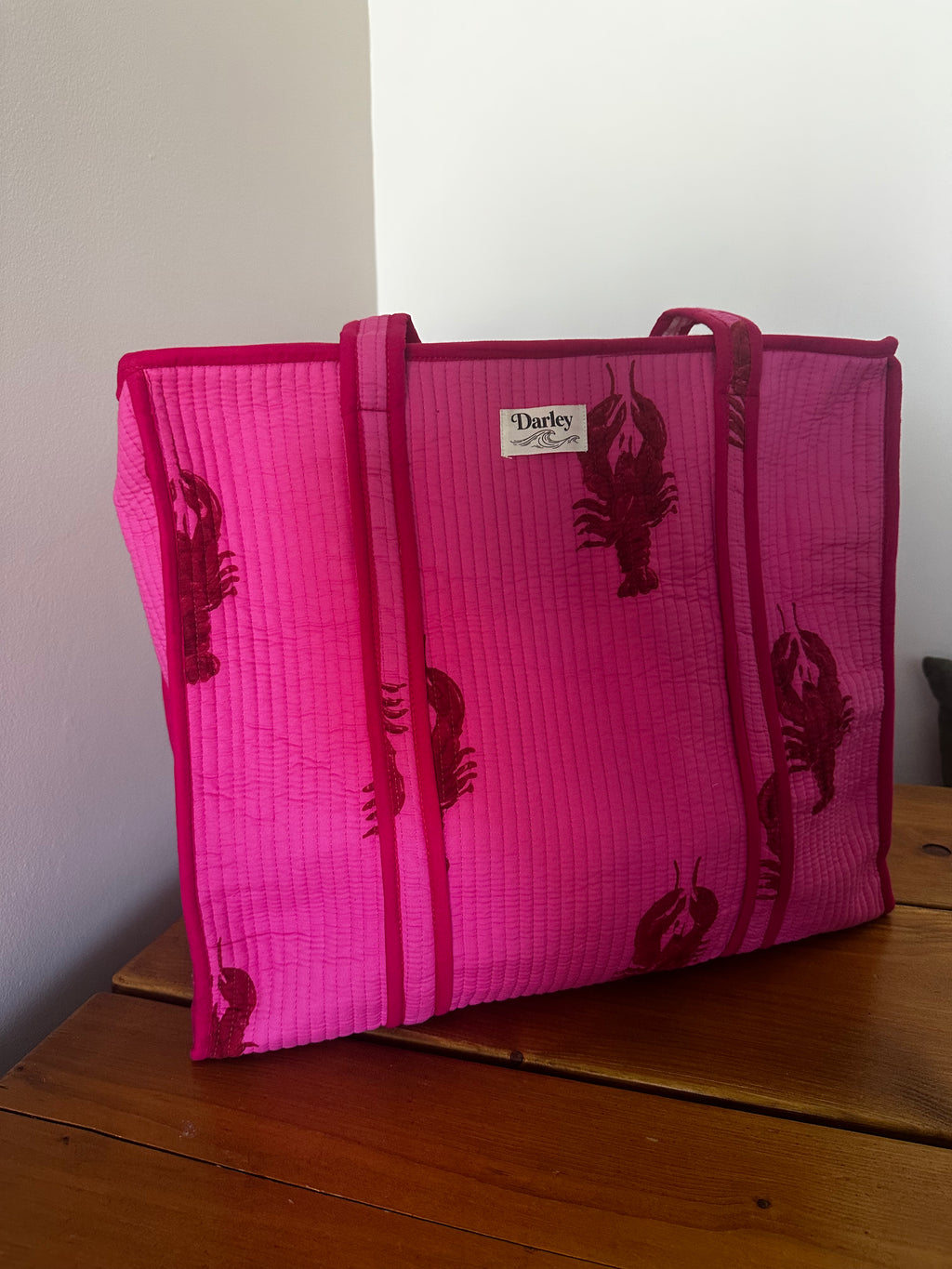 Large Bright Pink With Lobster Tote Bag
