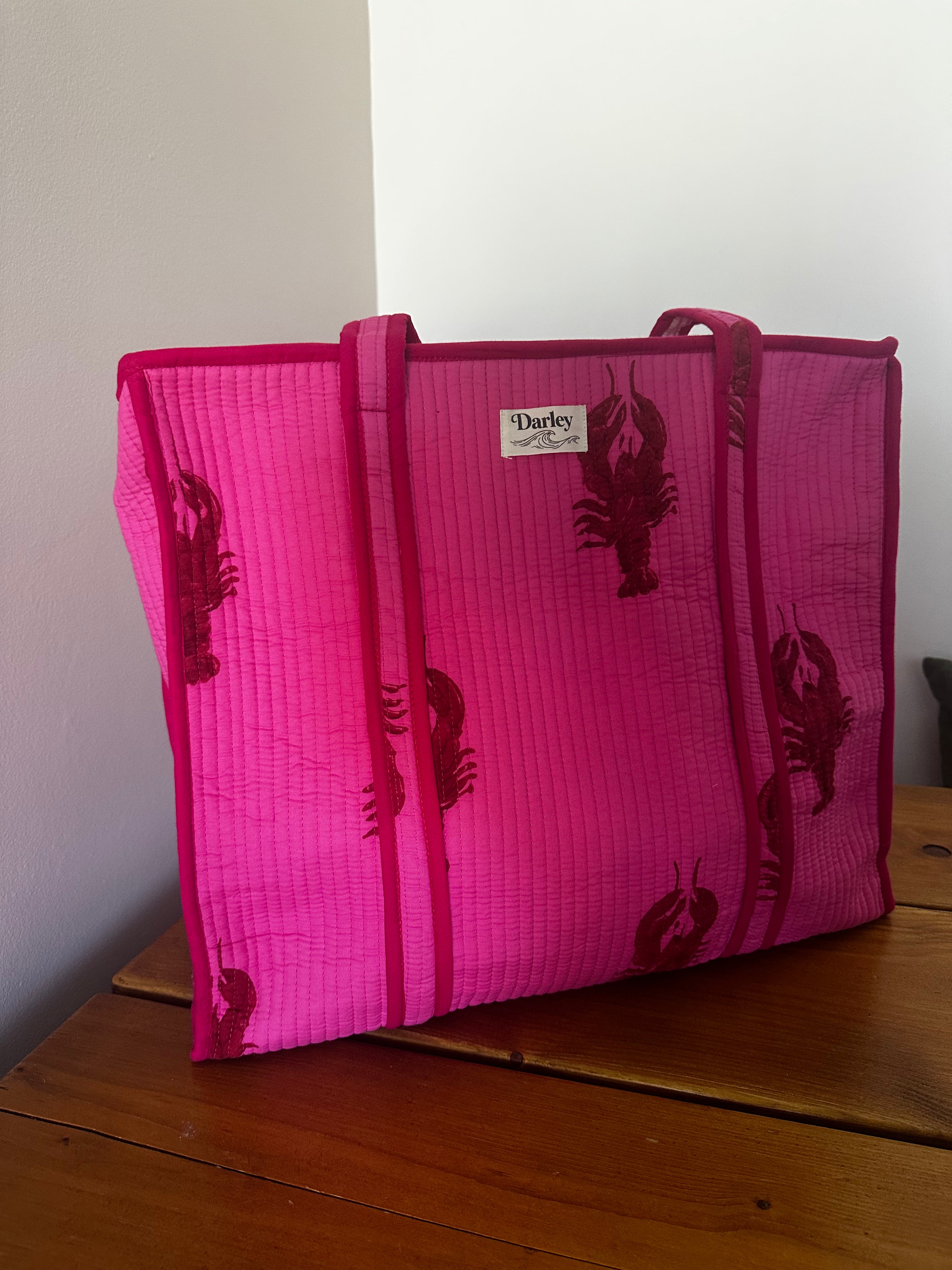 Large Bright Pink With Lobster Tote Bag