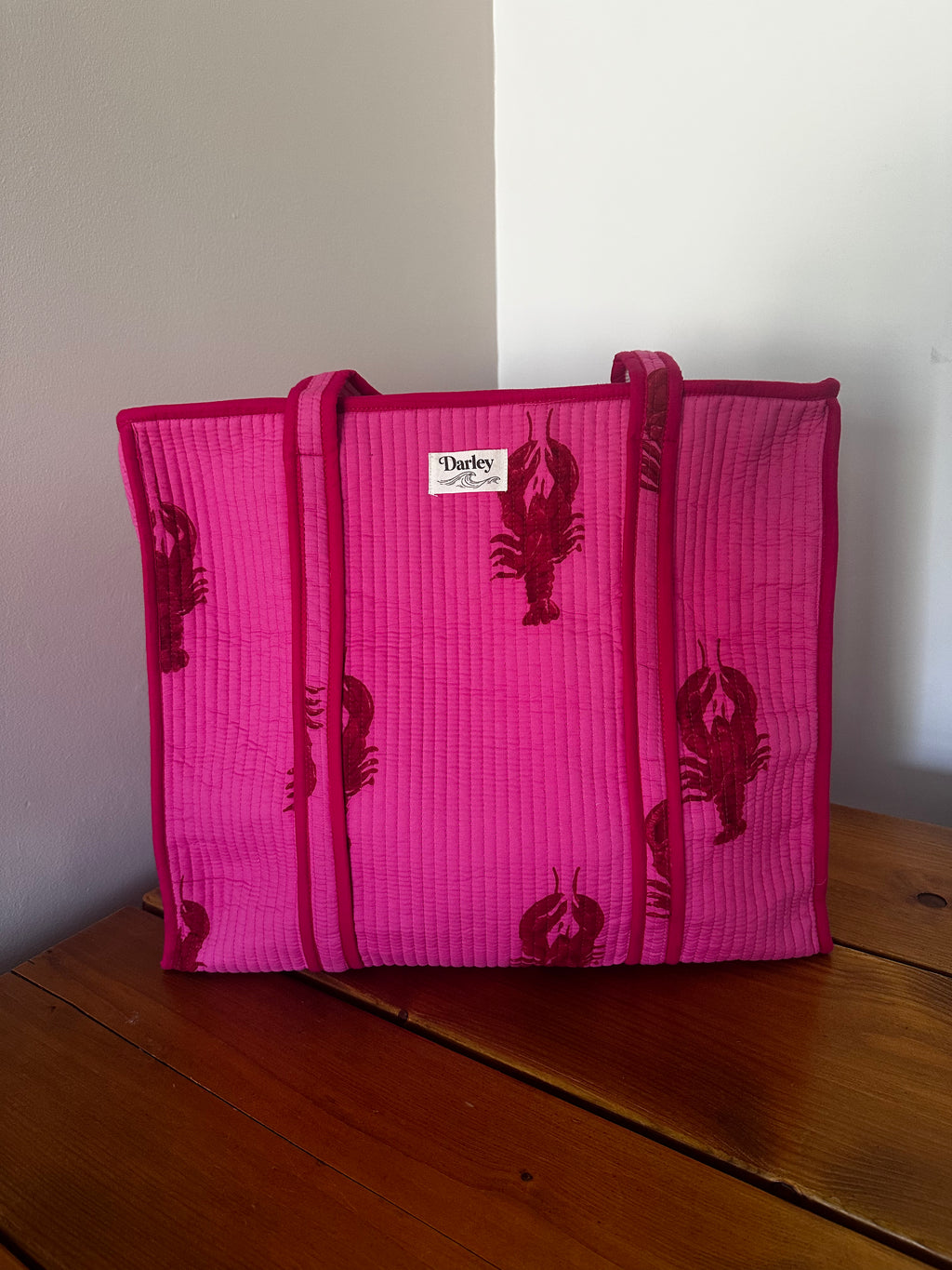 Large Bright Pink With Lobster Tote Bag