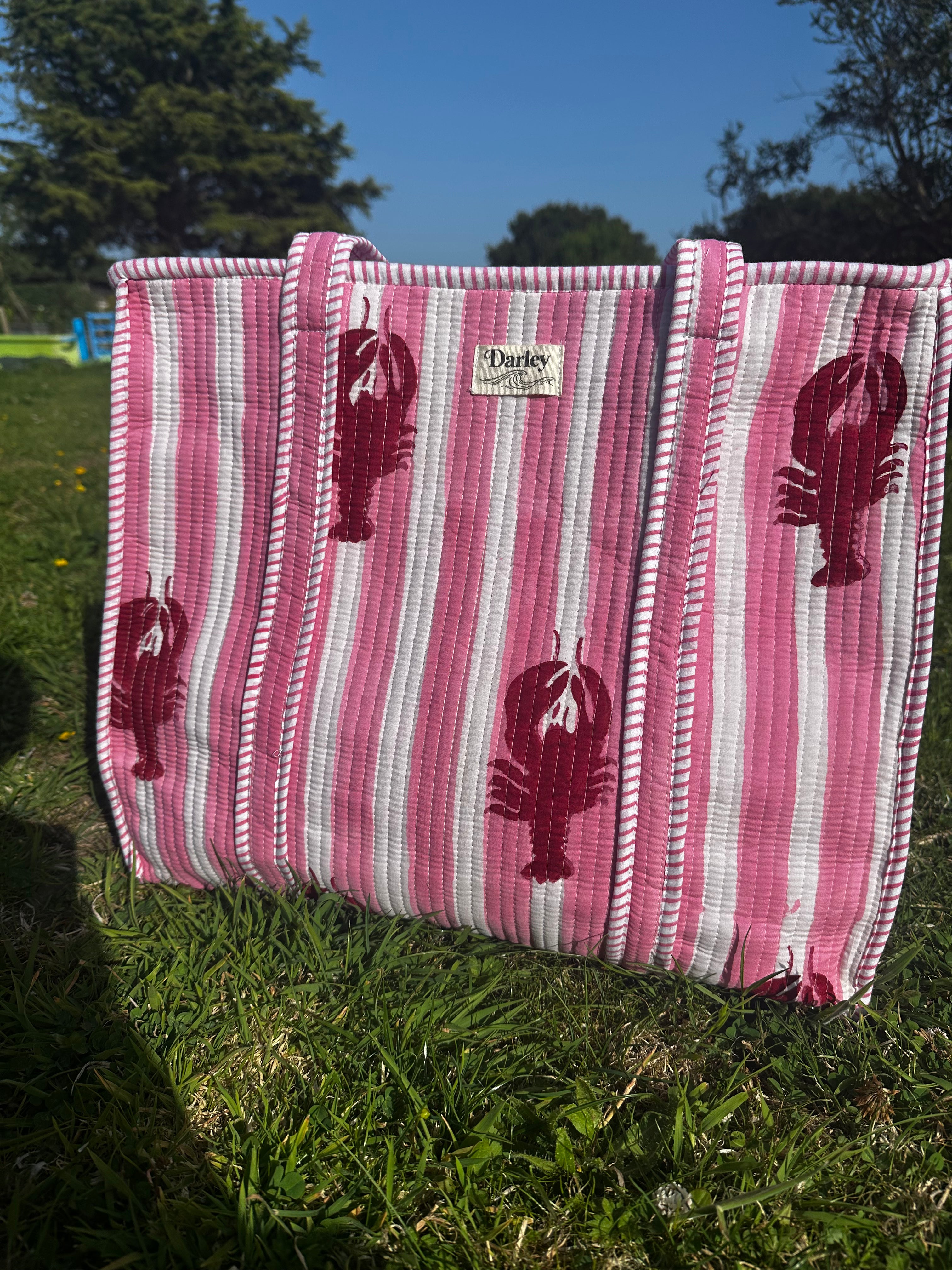 Large Striped Lobster Zipped Tote Bag
