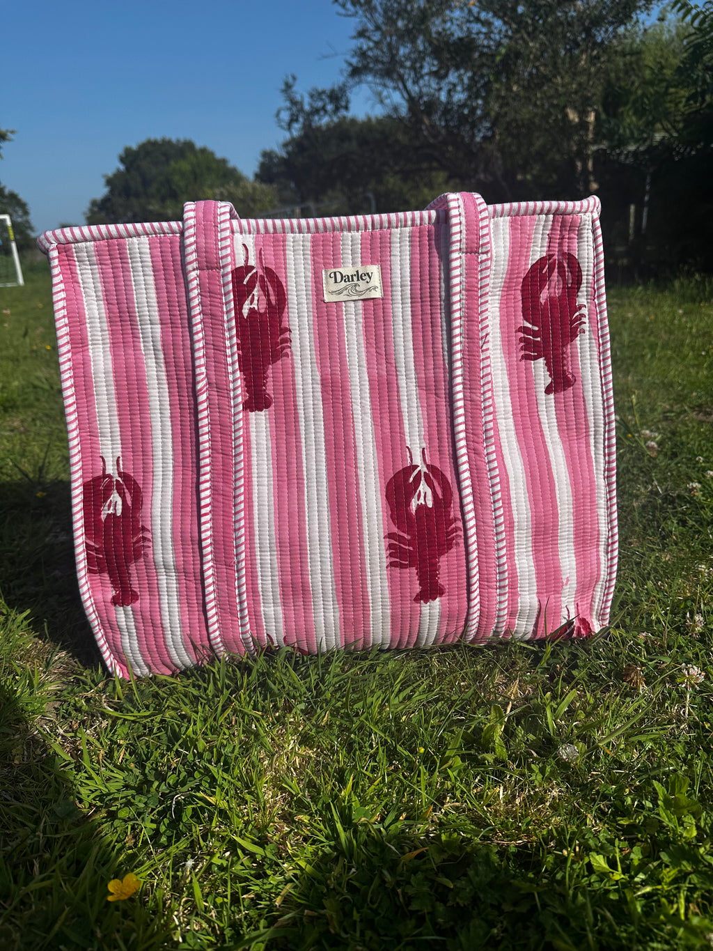 Large Striped Lobster Zipped Tote Bag