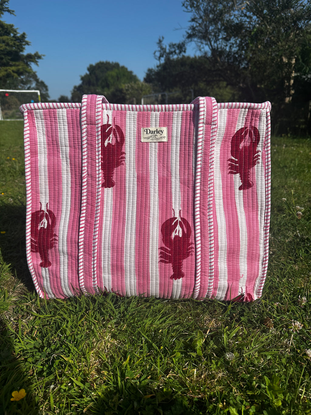 Large Striped Lobster Zipped Tote Bag