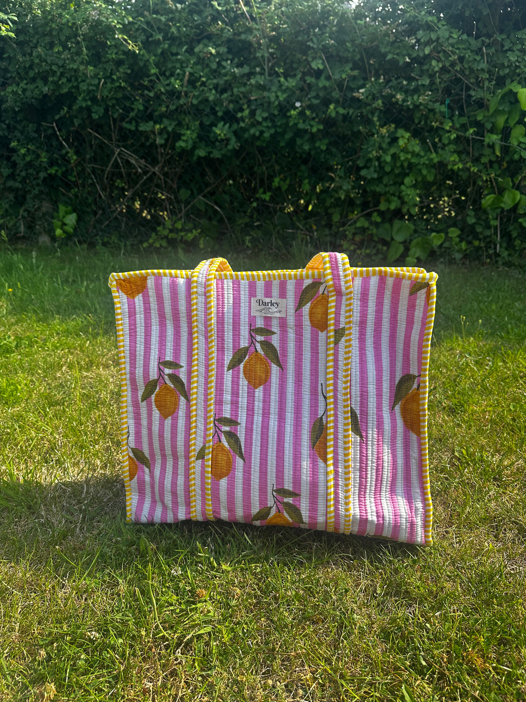 Lemon and stripe tote bag