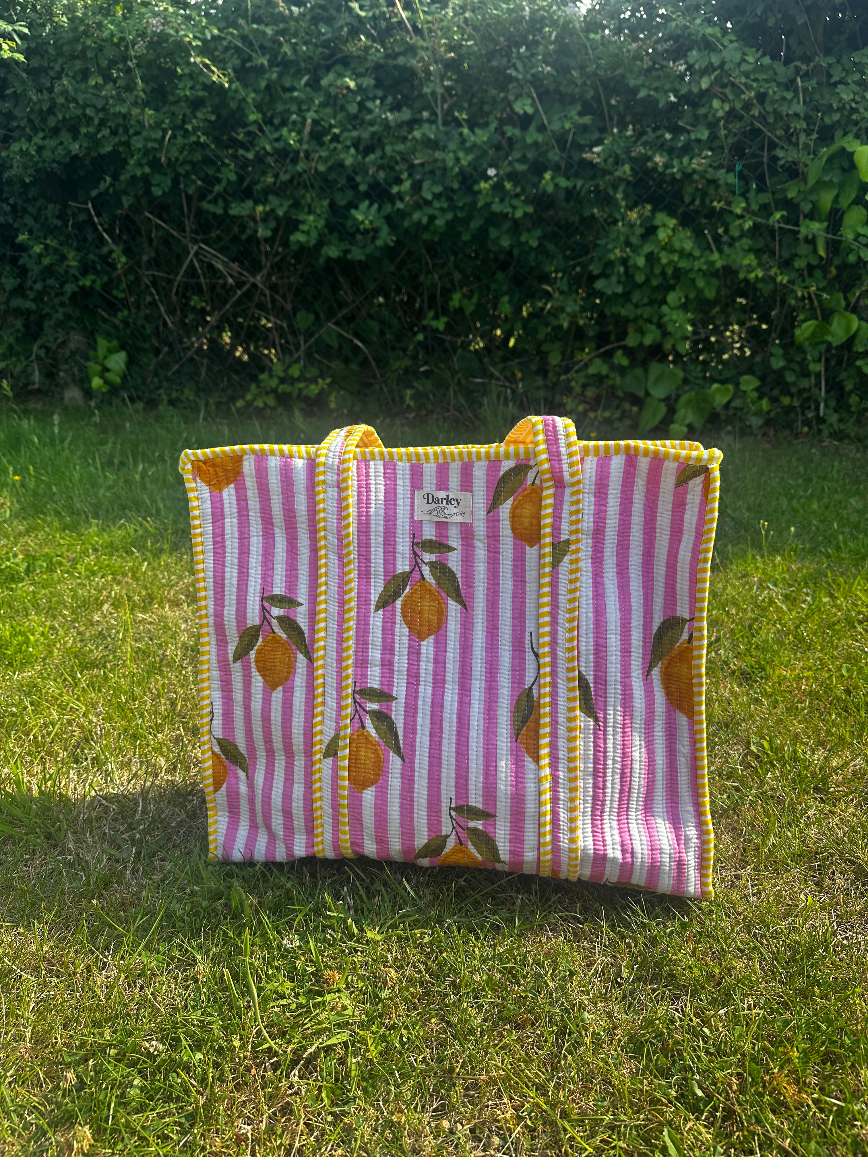 Lemon and stripe tote bag