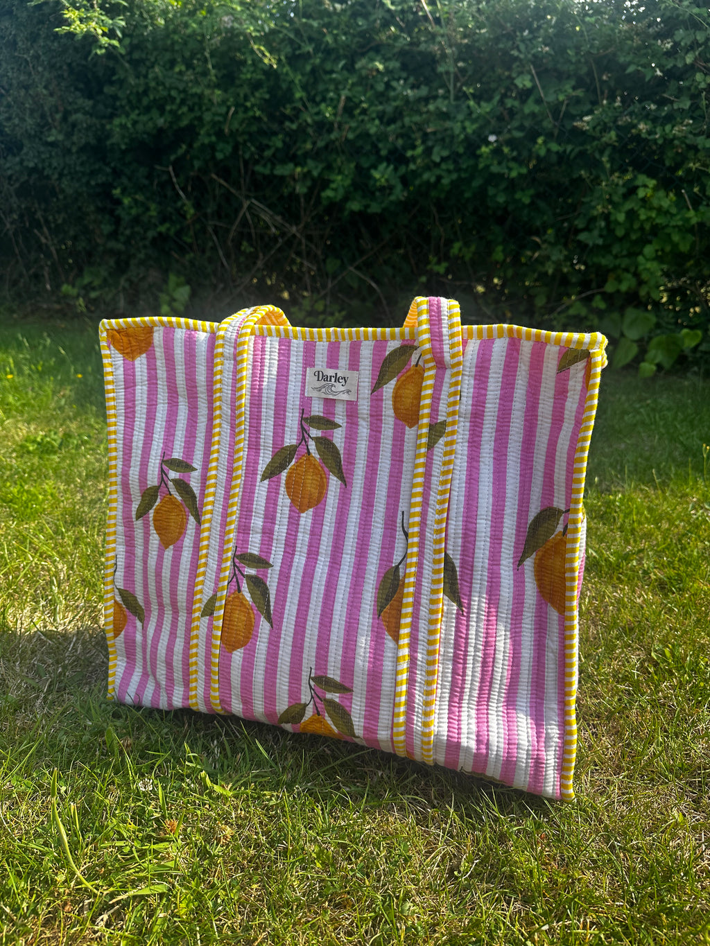 Lemon and stripe tote bag