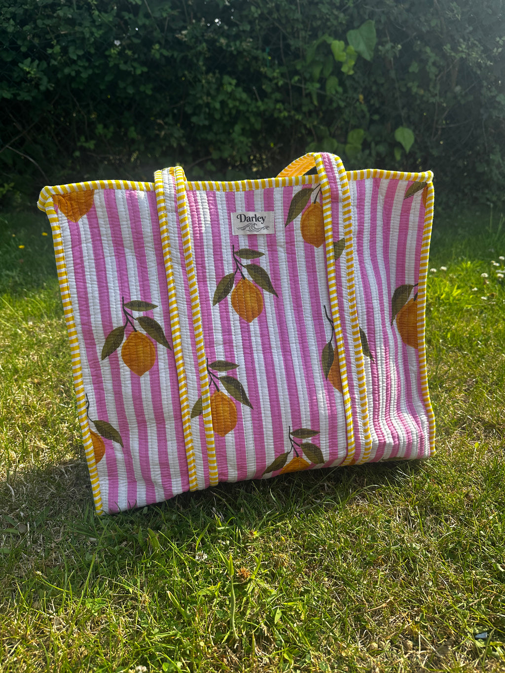 Lemon and stripe tote bag