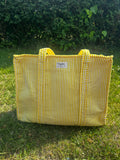 White and Yellow Stripped Zip Tote Bag