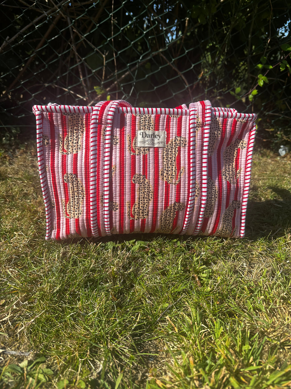 Striped Midi Tote Bag With Leopard