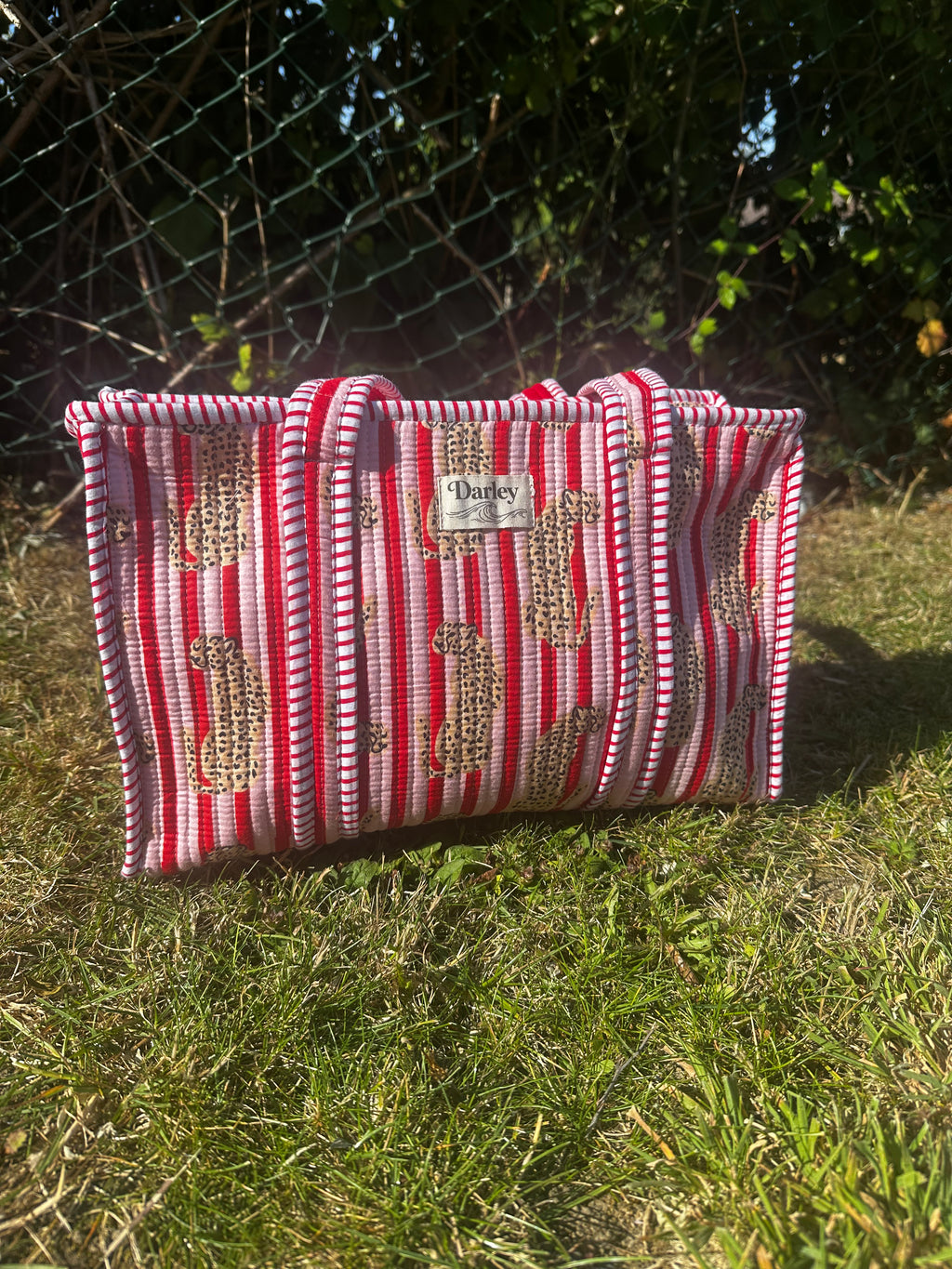 Striped Midi Tote Bag With Leopard