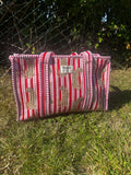 Striped Midi Tote Bag With Leopard