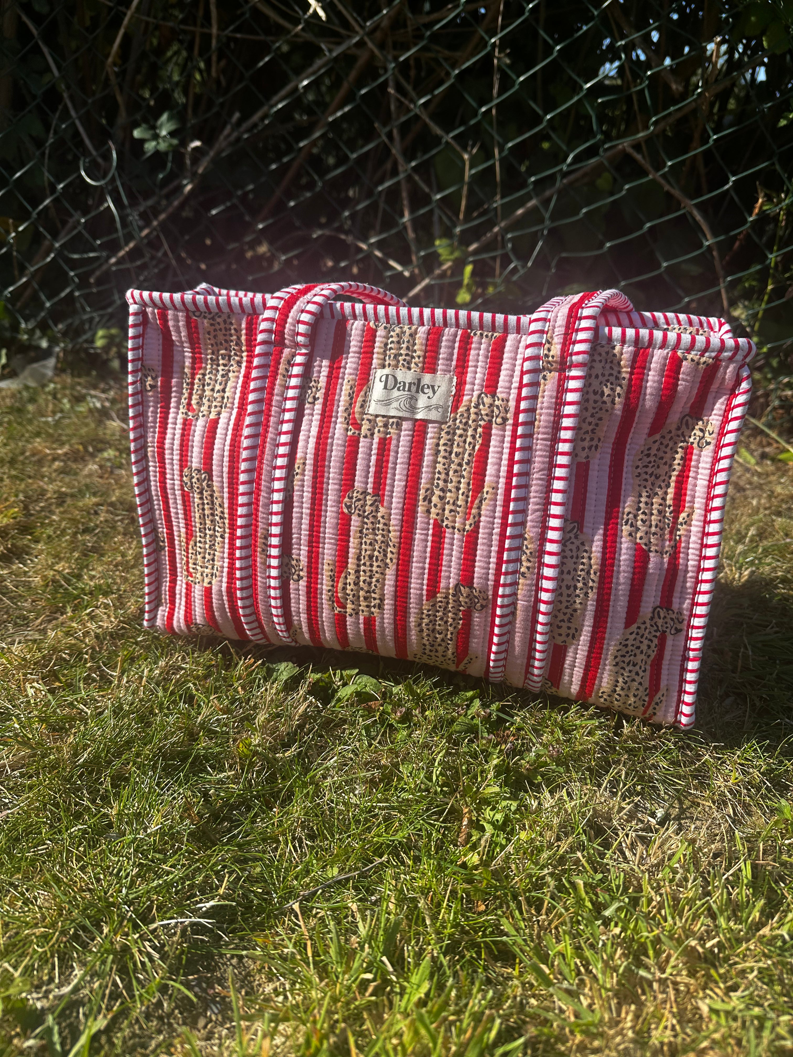 Striped Midi Tote Bag With Leopard