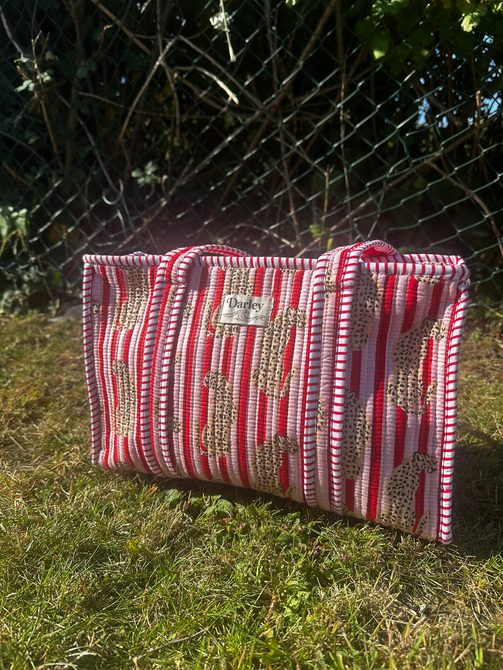 Striped Midi Tote Bag With Leopard