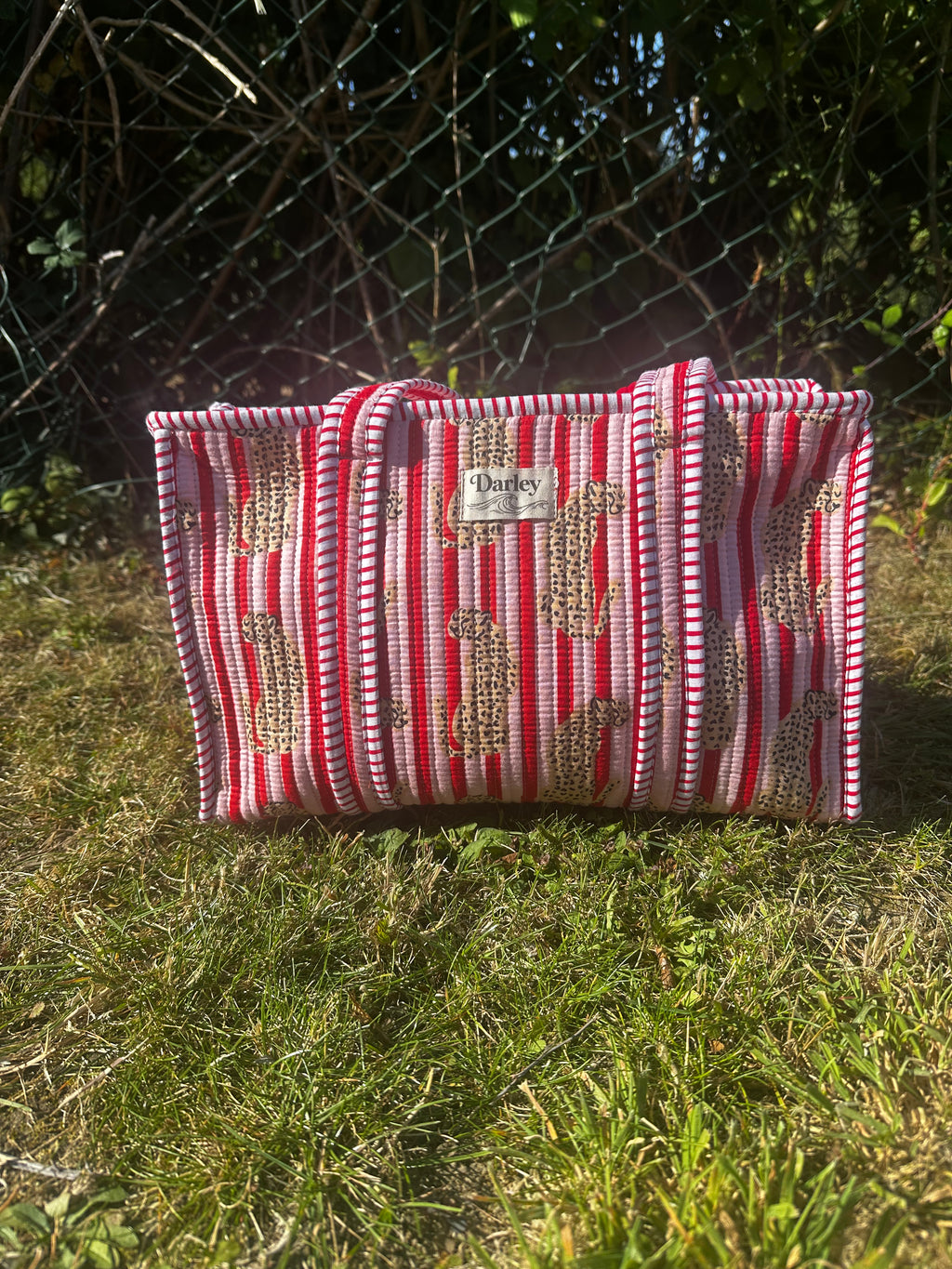 Striped Midi Tote Bag With Leopard