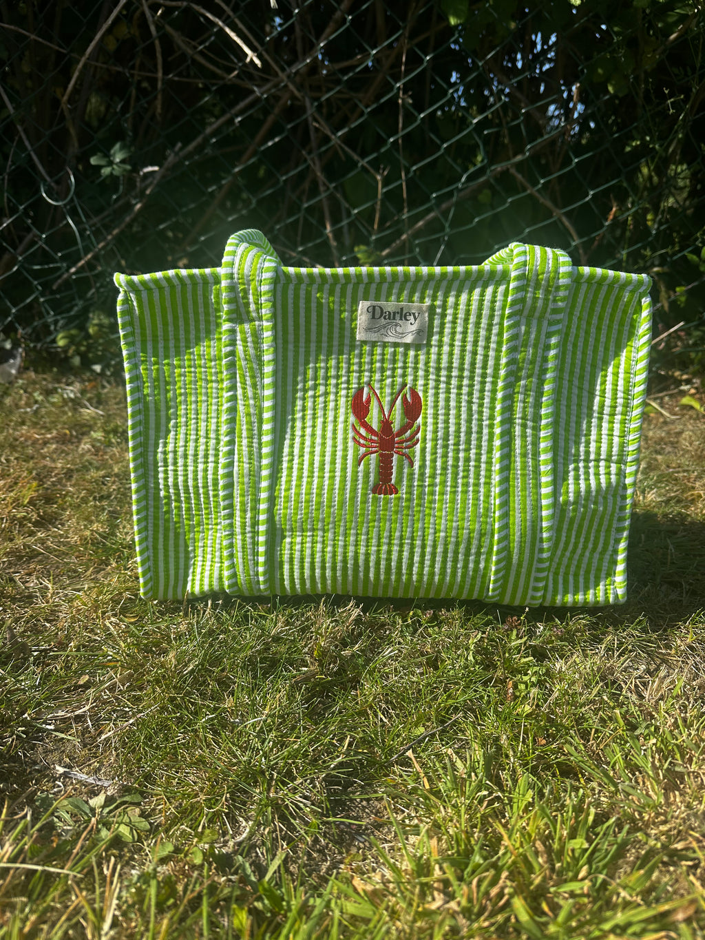 Embroidered Lobster Midi Tote Bag