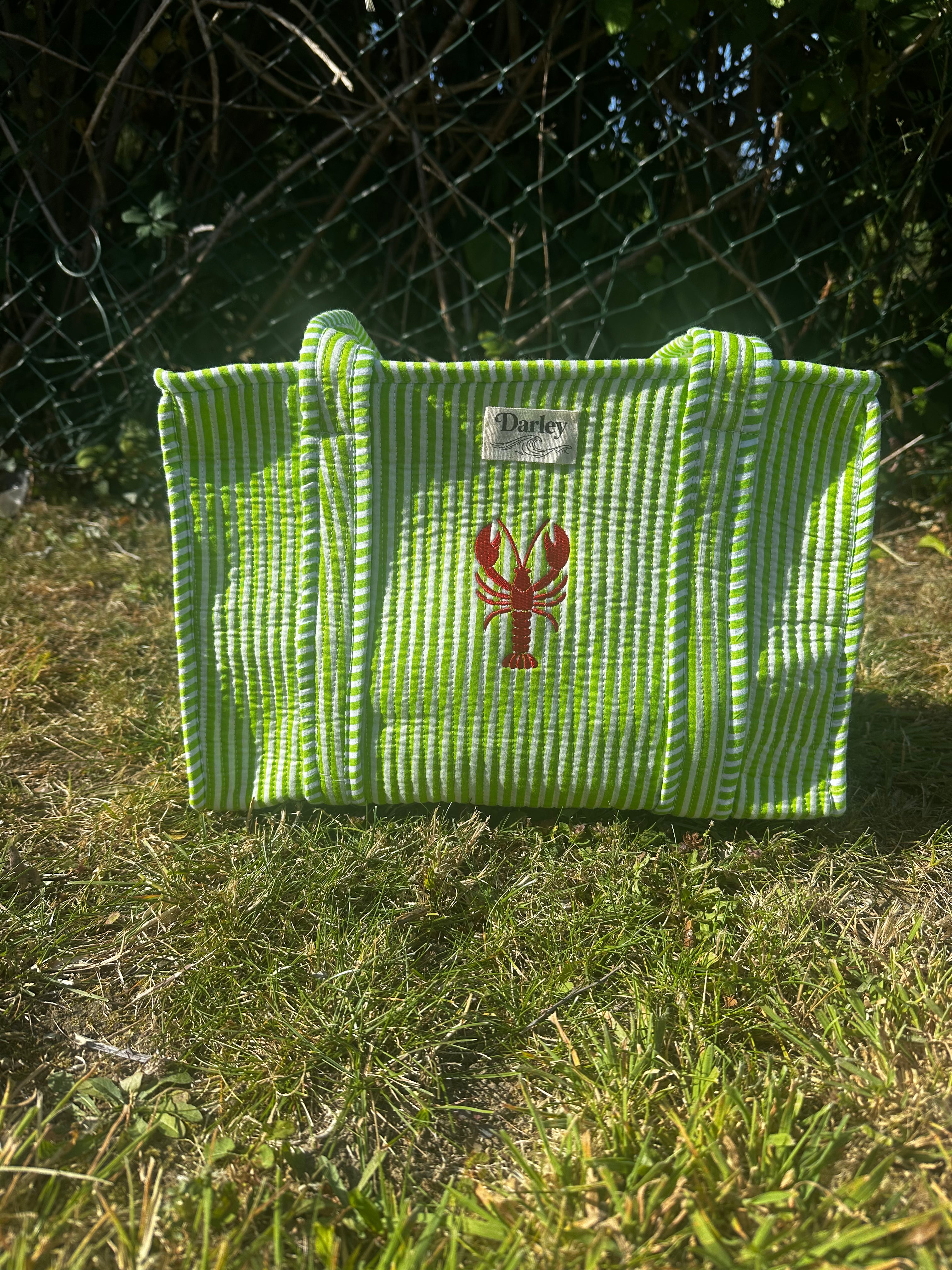 Embroidered Lobster Midi Tote Bag
