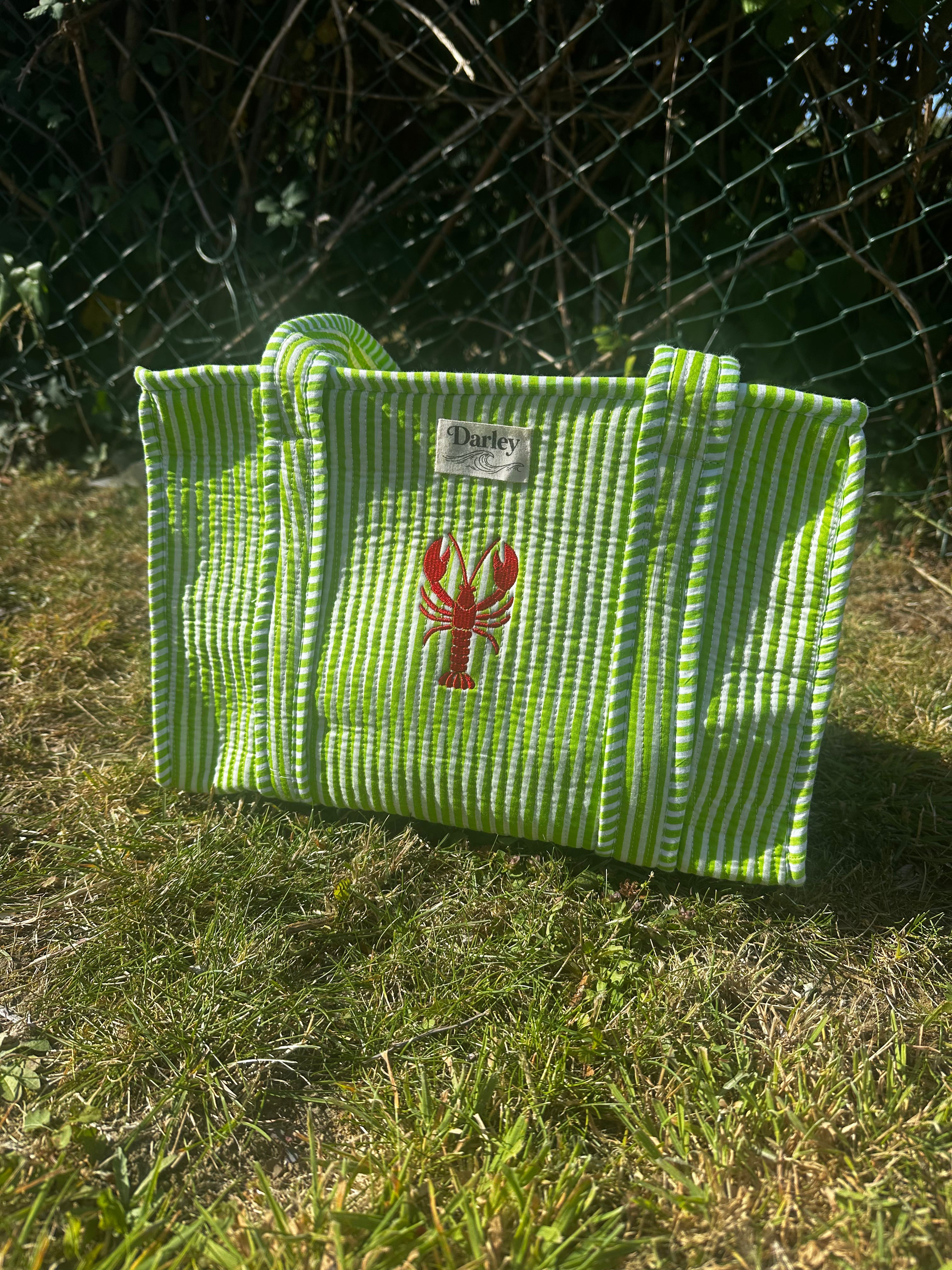 Embroidered Lobster Midi Tote Bag