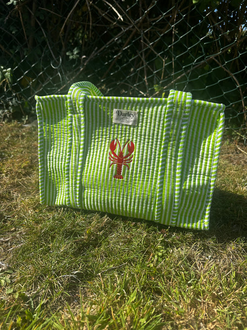 Embroidered Lobster Midi Tote Bag