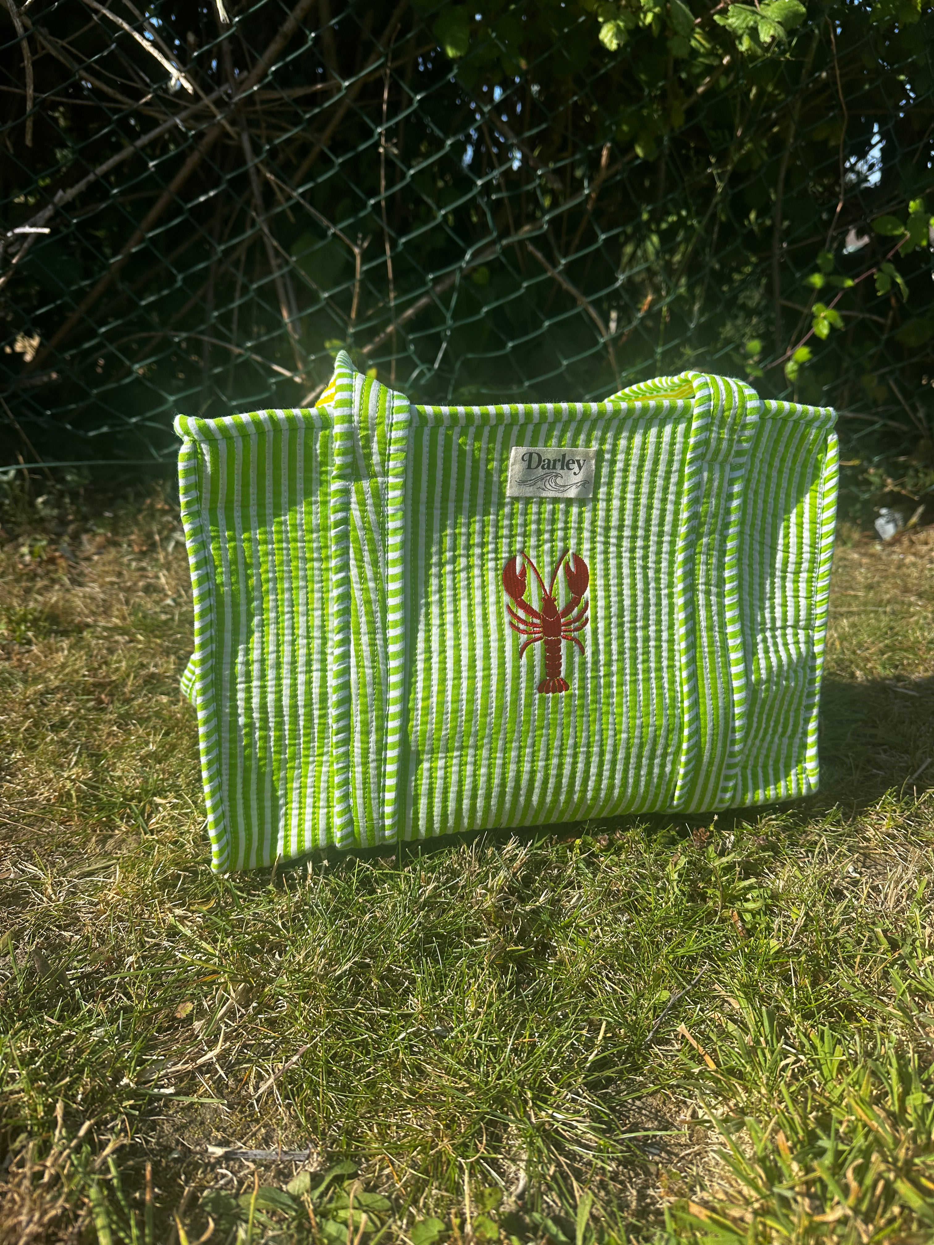Embroidered Lobster Midi Tote Bag