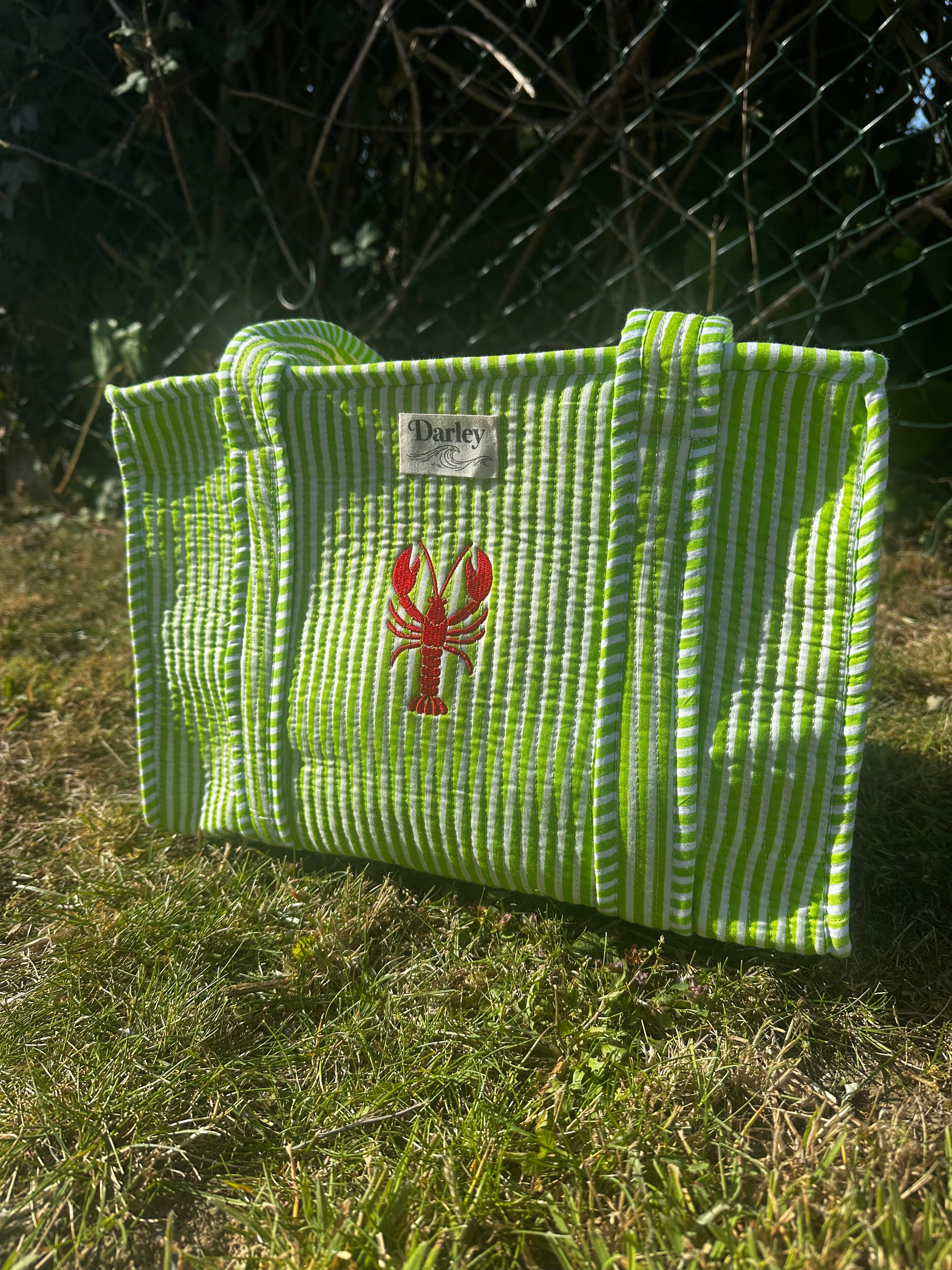 Embroidered Lobster Midi Tote Bag
