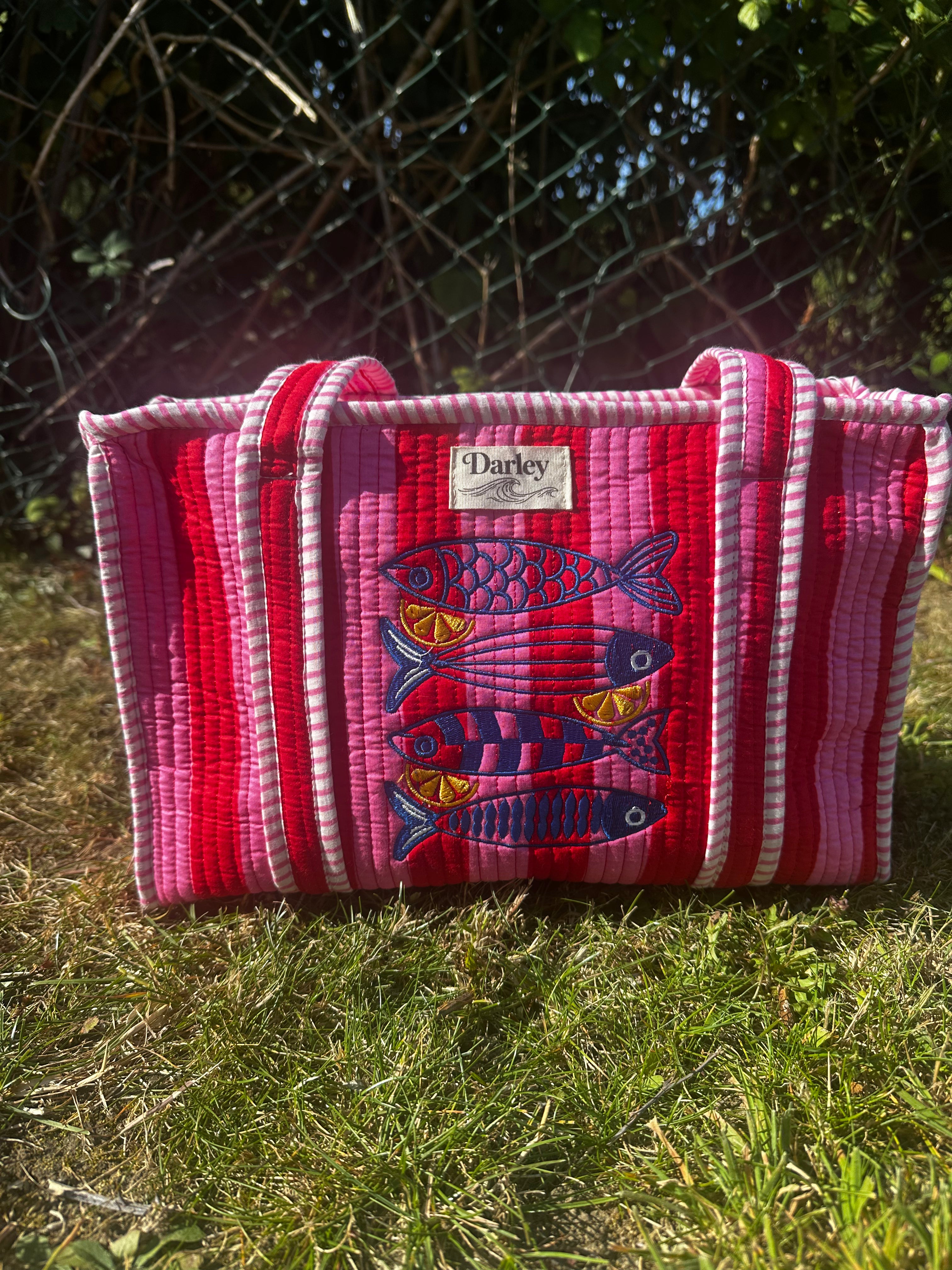 Embroidered Sardine Midi Tote Bag