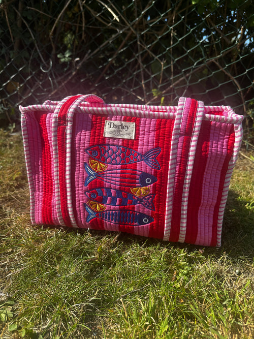 Embroidered Sardine Midi Tote Bag