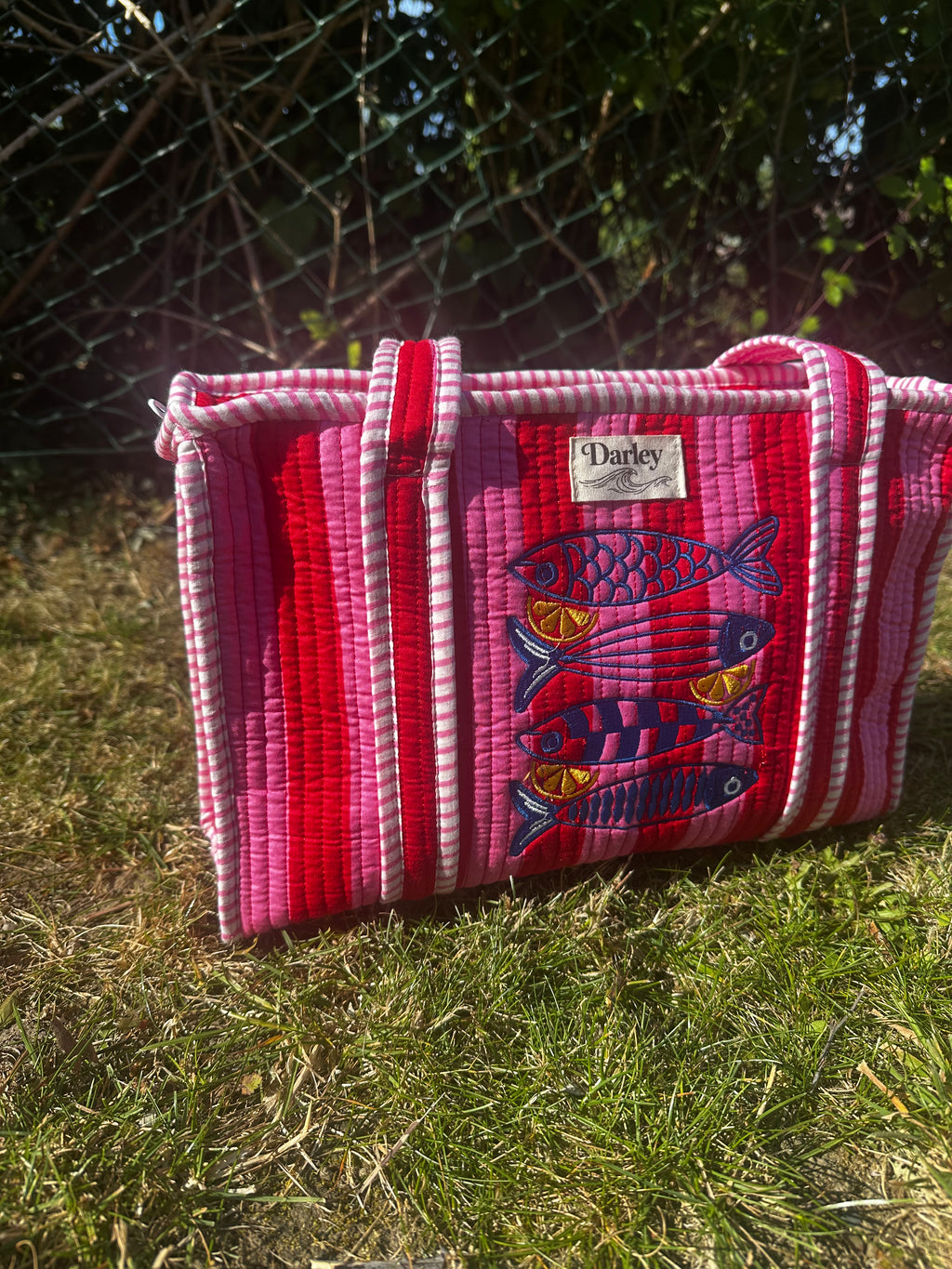 Embroidered Sardine Midi Tote Bag