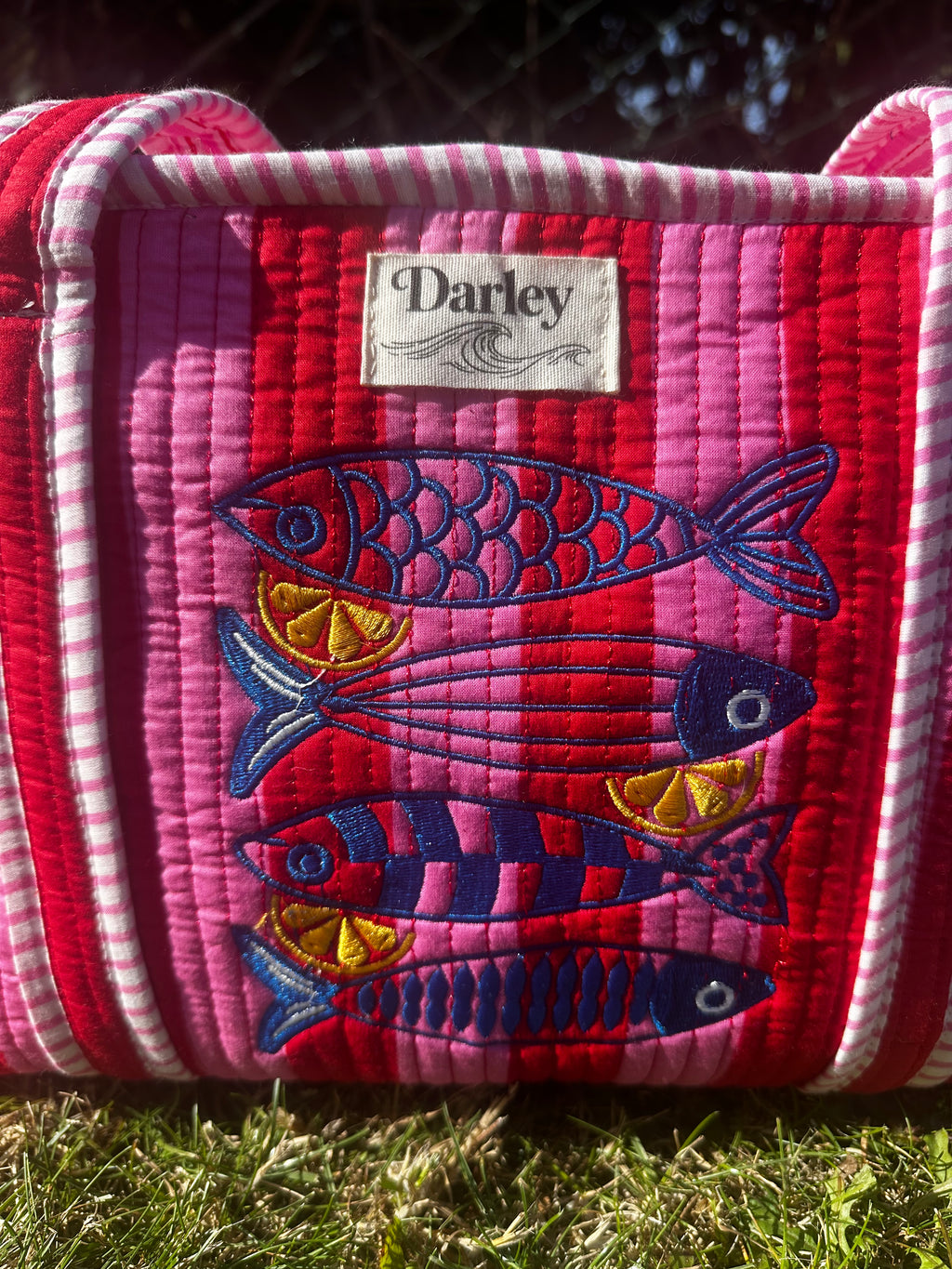 Embroidered Sardine Midi Tote Bag