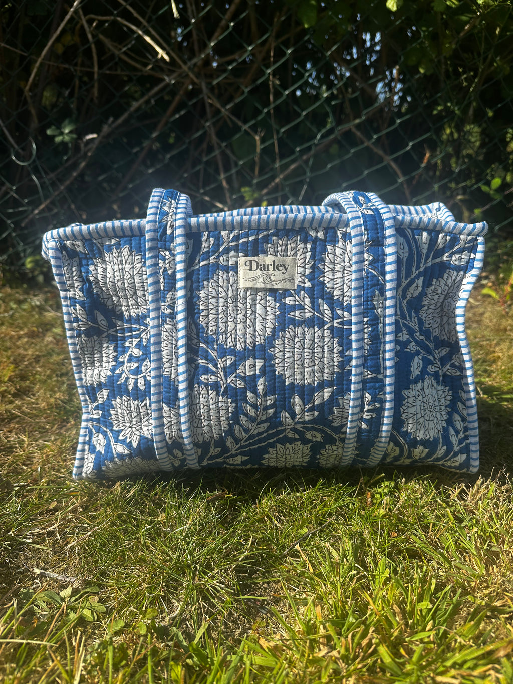 Blue Floral Midi Tote Bag
