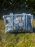 Blue Floral Midi Tote Bag