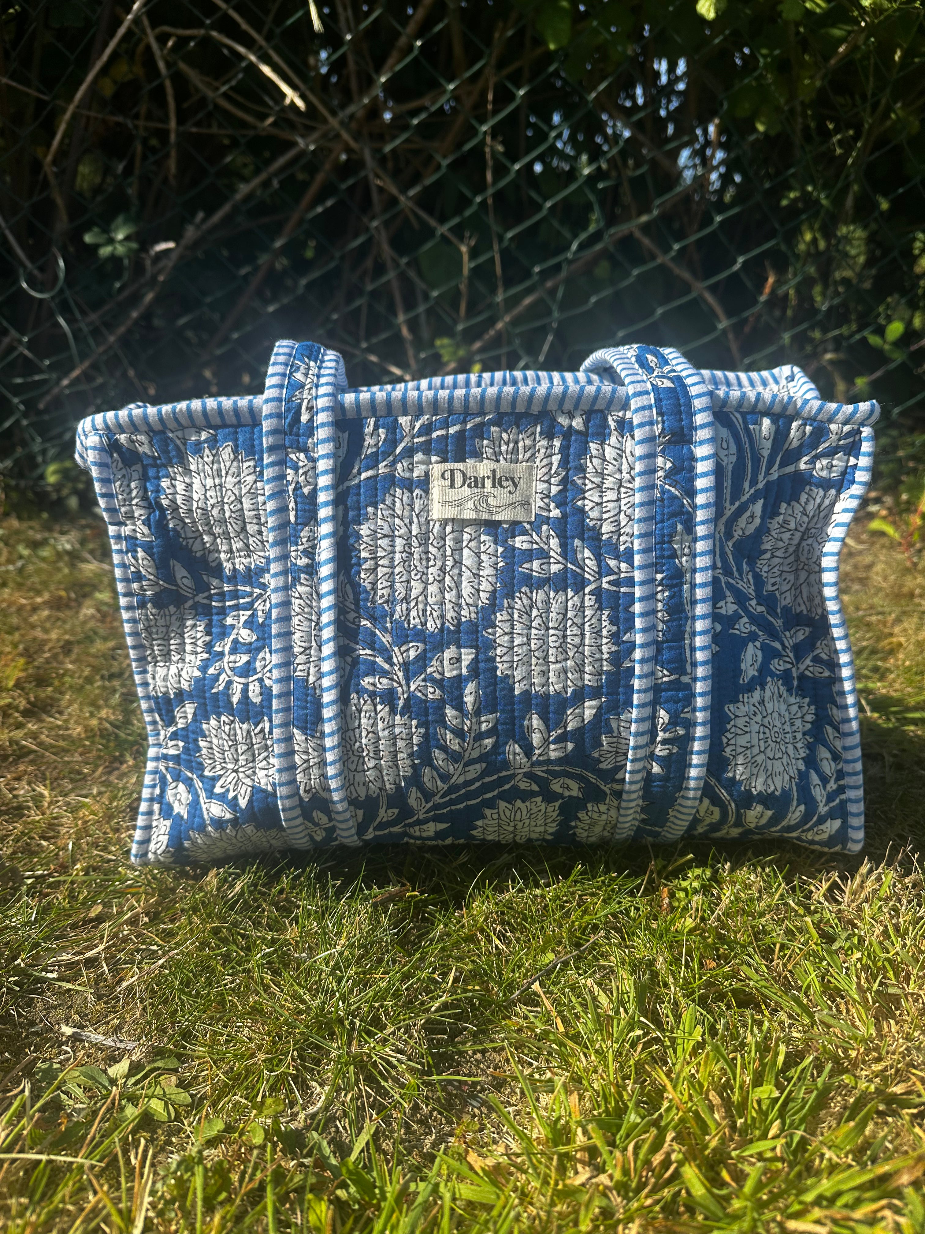 Blue Floral Midi Tote Bag