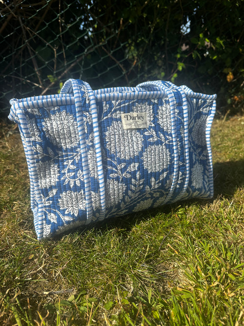 Blue Floral Midi Tote Bag
