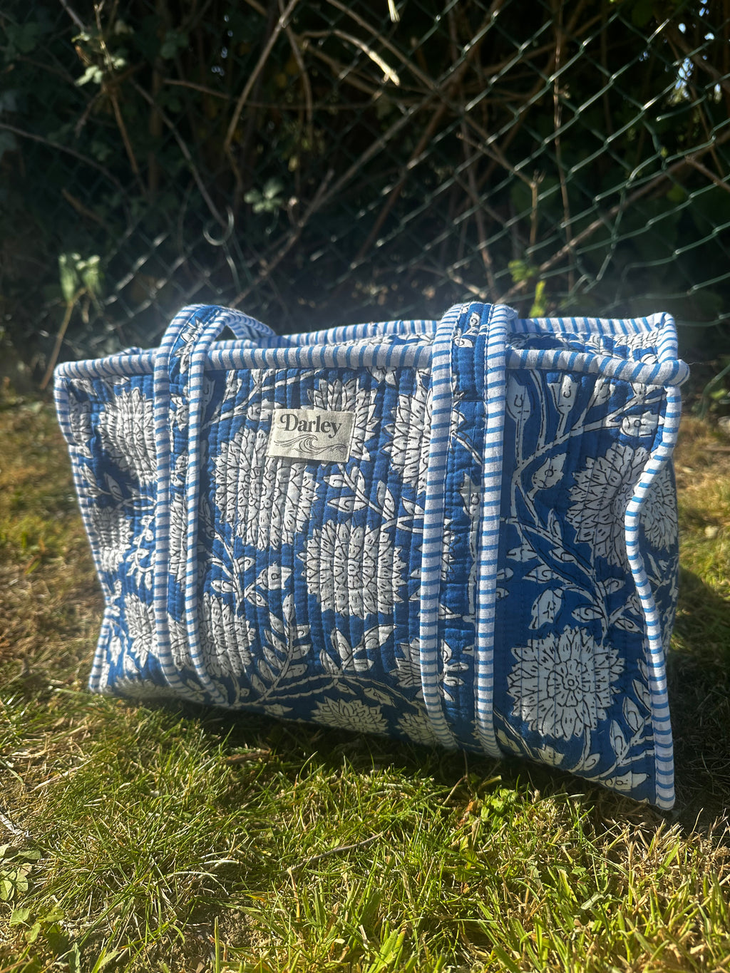 Blue Floral Midi Tote Bag