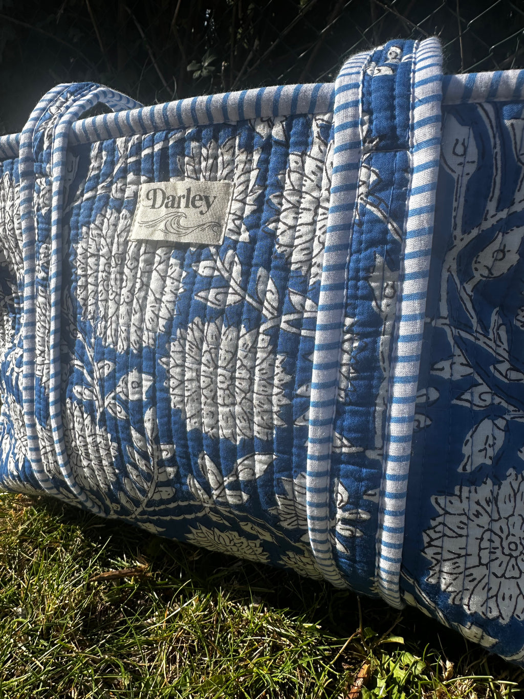 Blue Floral Midi Tote Bag