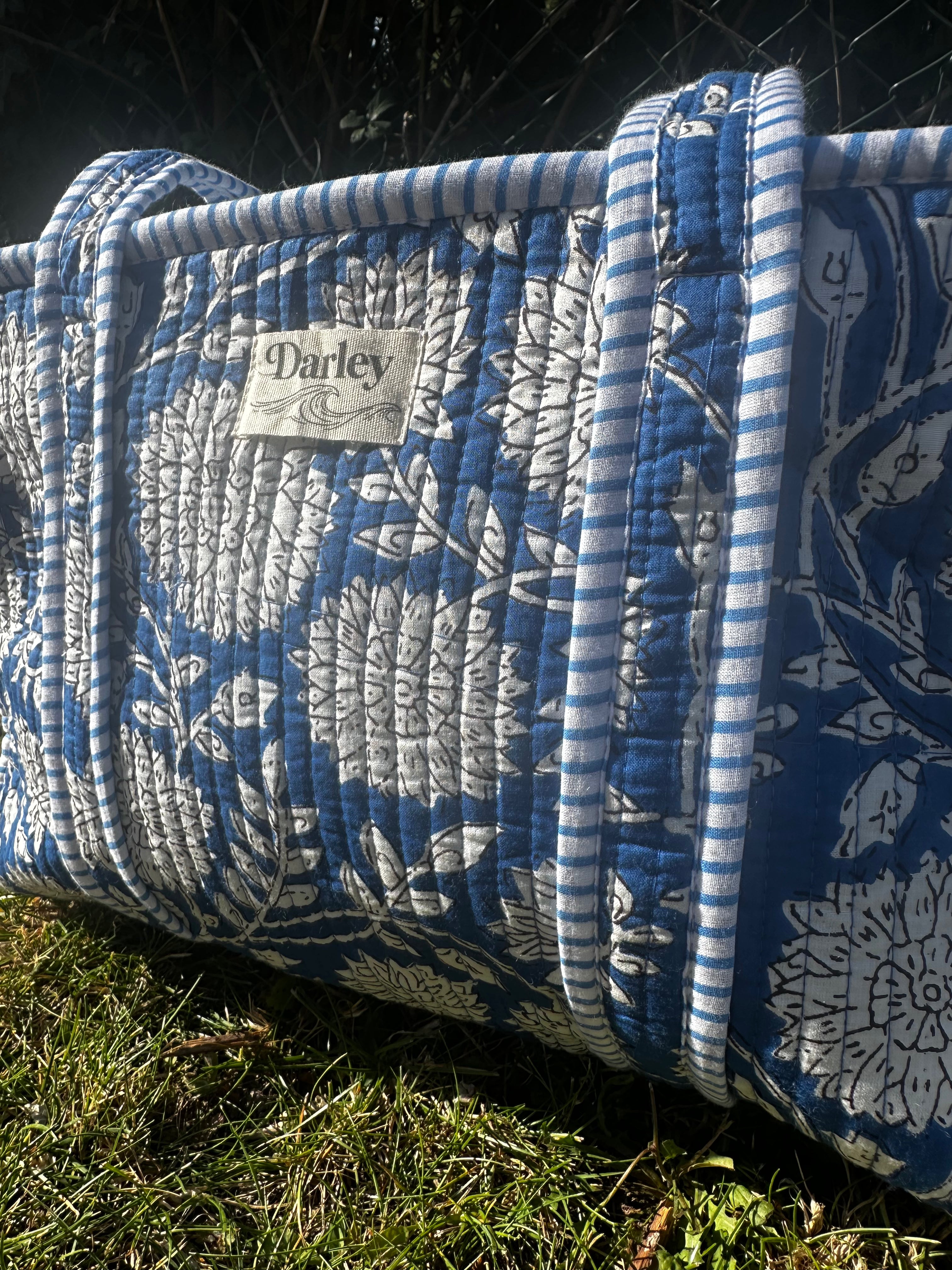 Blue Floral Midi Tote Bag