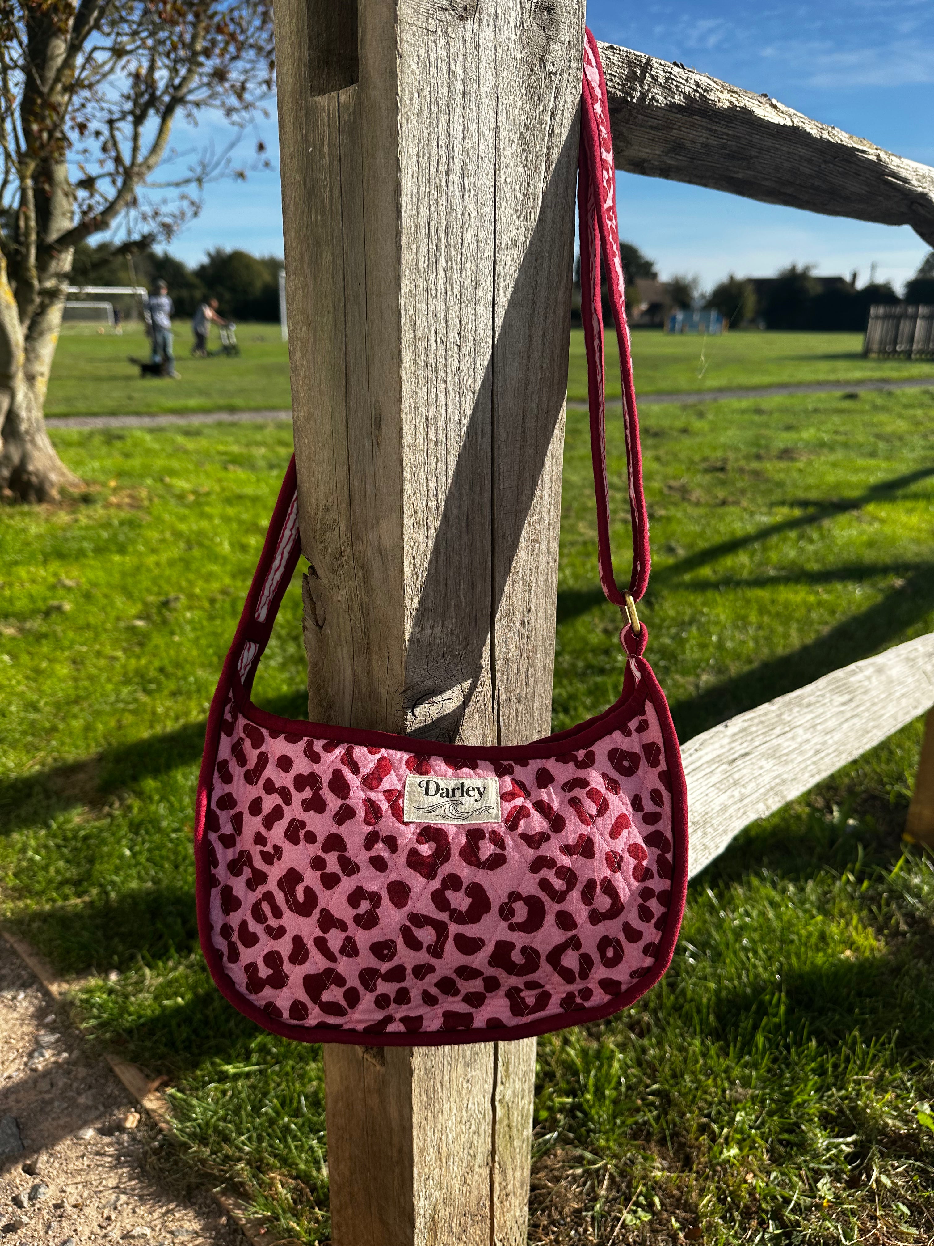 Pink and Burgundy Leopard Print Side Bag