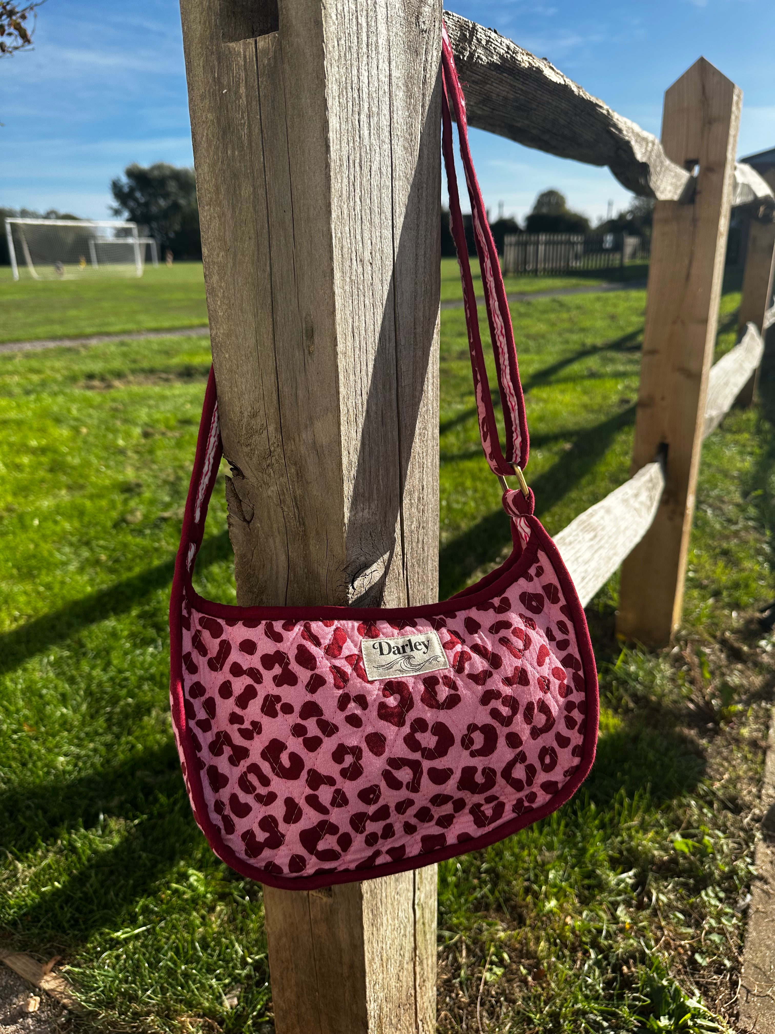 Pink and Burgundy Leopard Print Side Bag