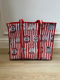 Large Red Striped Zipped Tote Bag