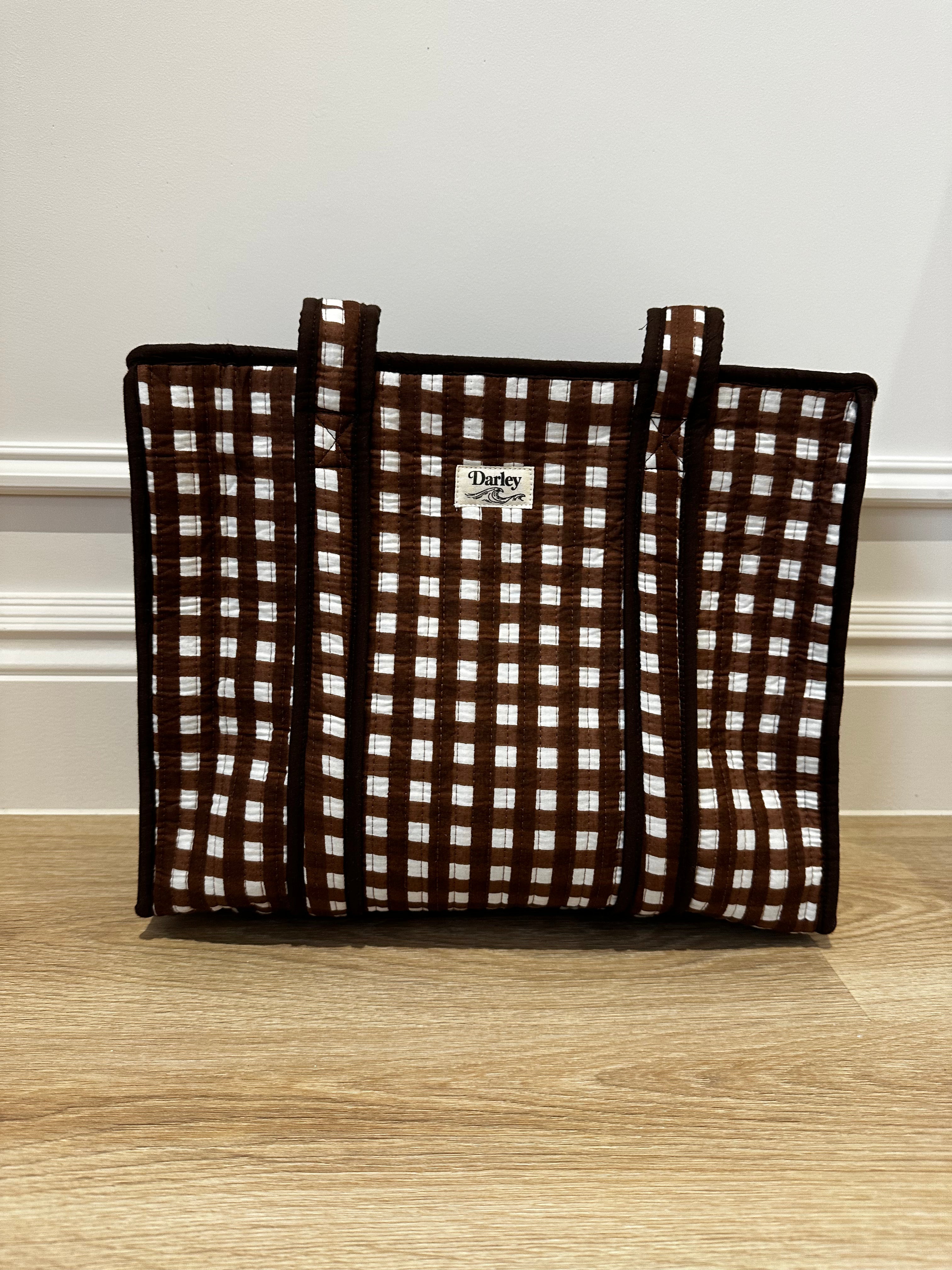 Midi Brown Gingham Zipped Tote