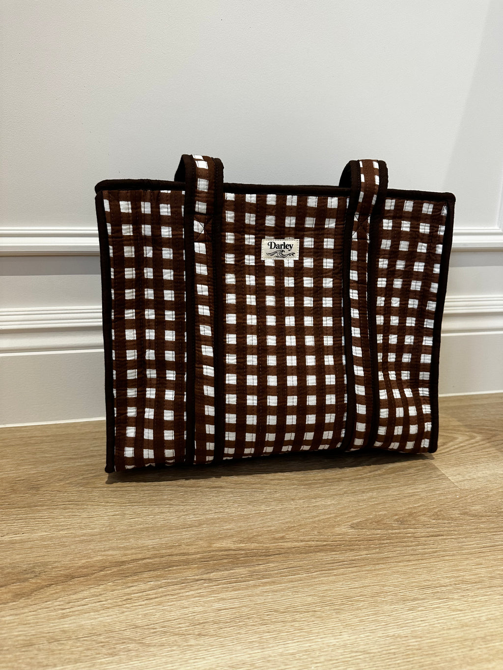 Midi Brown Gingham Zipped Tote