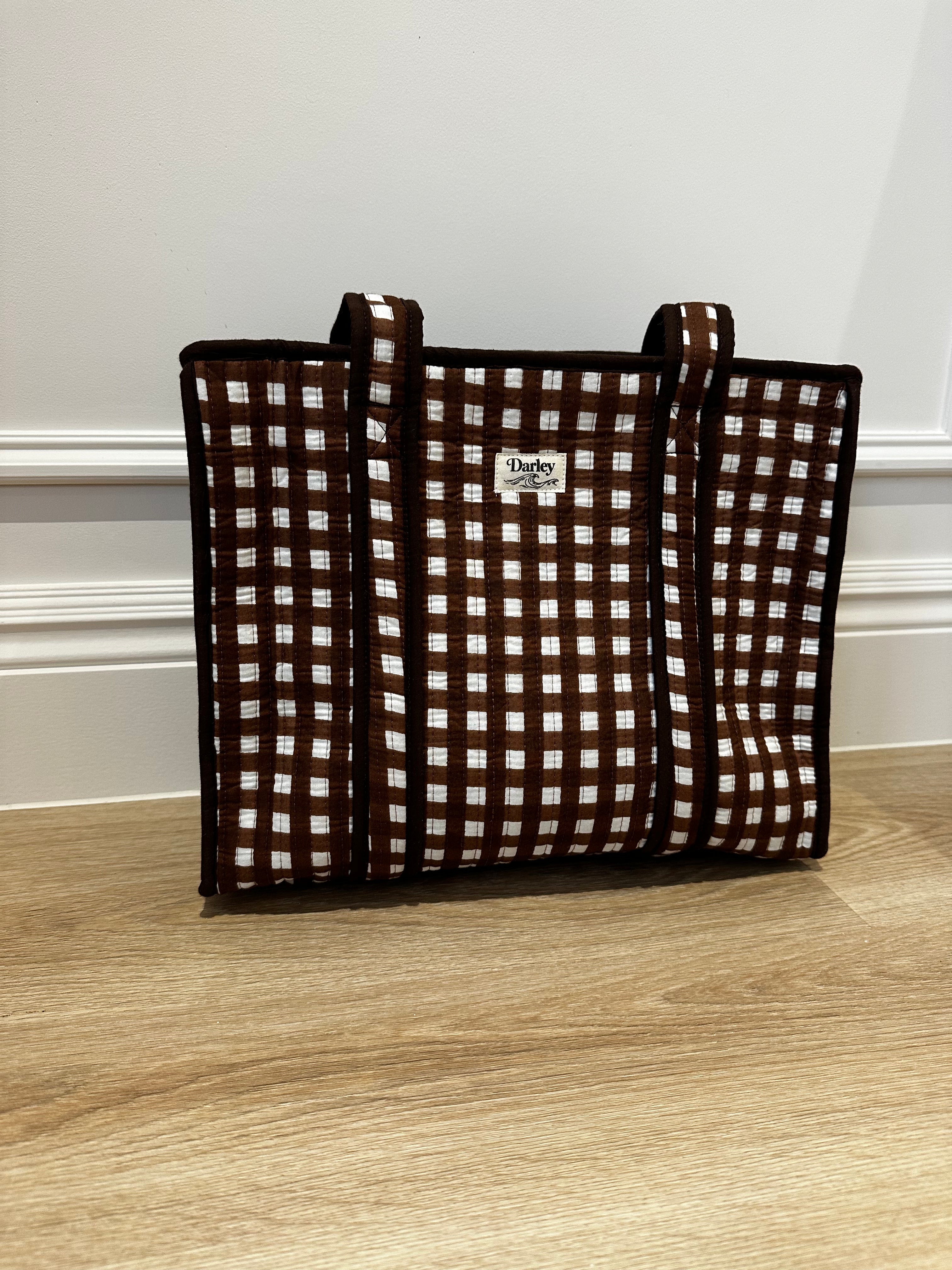 Midi Brown Gingham Zipped Tote