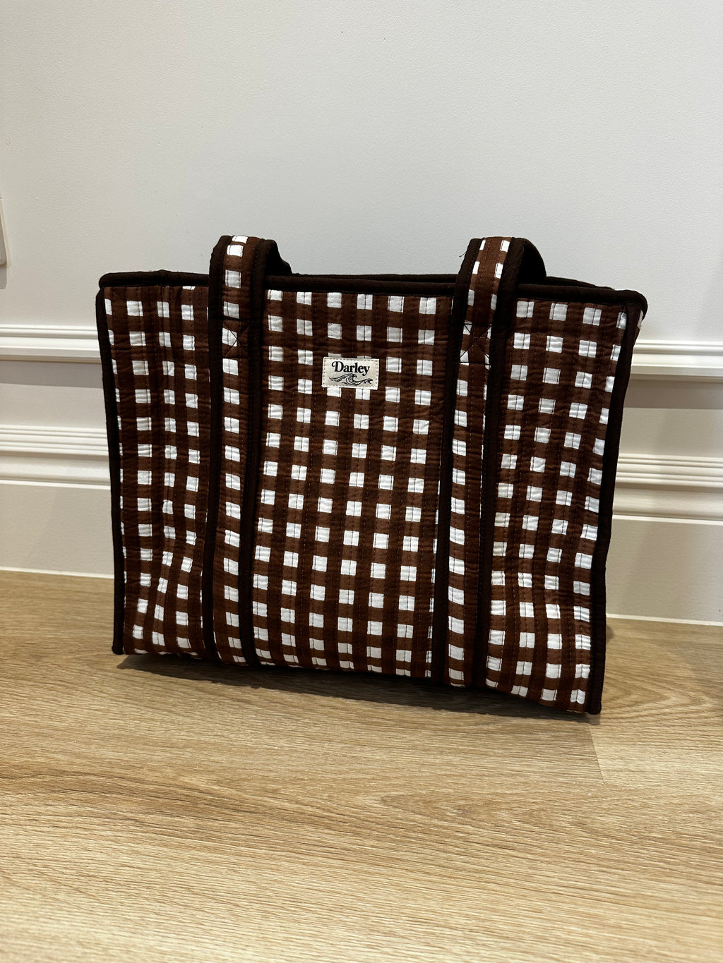Midi Brown Gingham Zipped Tote