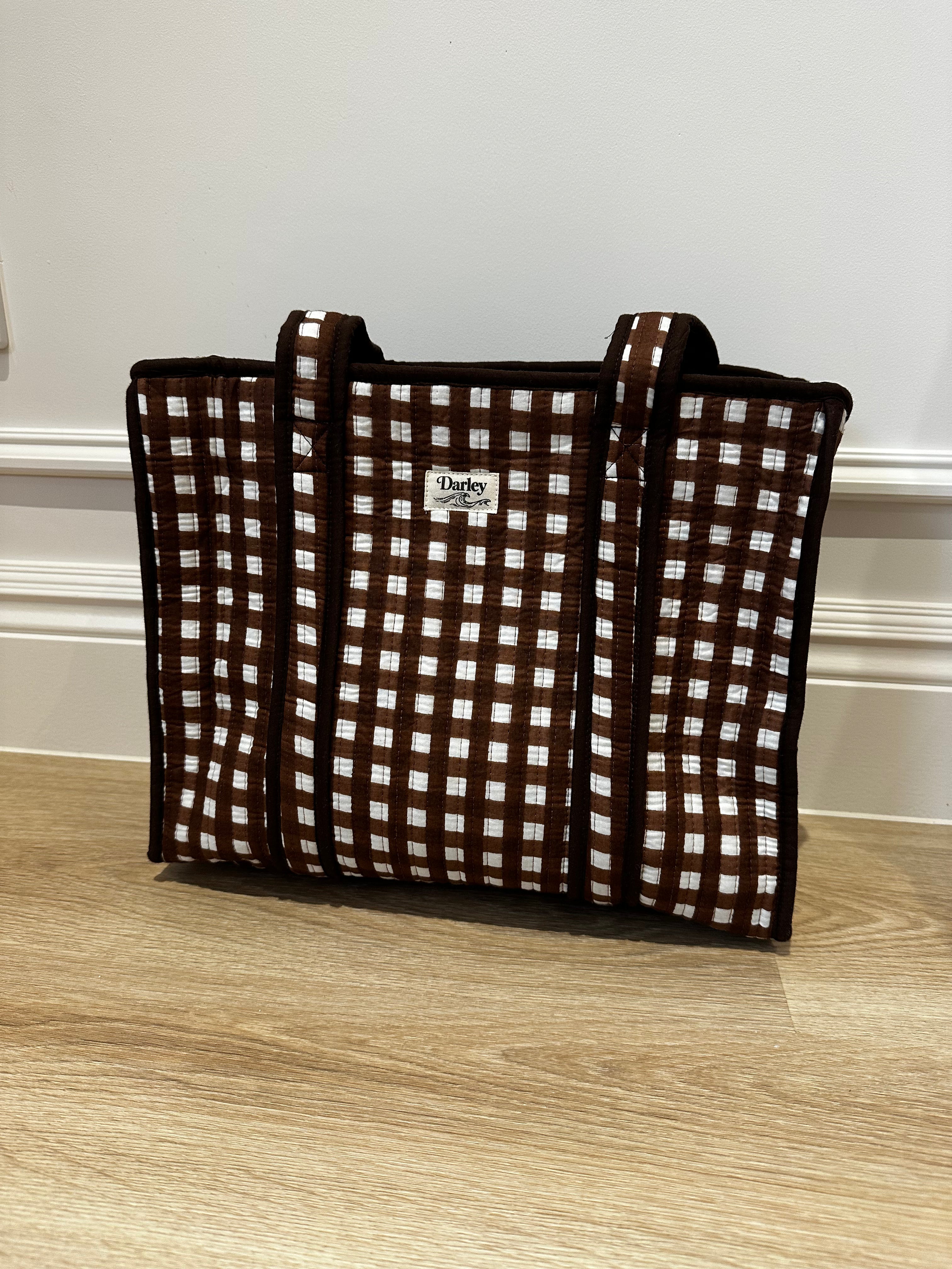 Midi Brown Gingham Zipped Tote