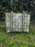 Large Green Stripe with Leopard Zipped Tote Bag