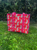 Large Orange and Pink Stripe with Leopard Zipped Tote Bag.